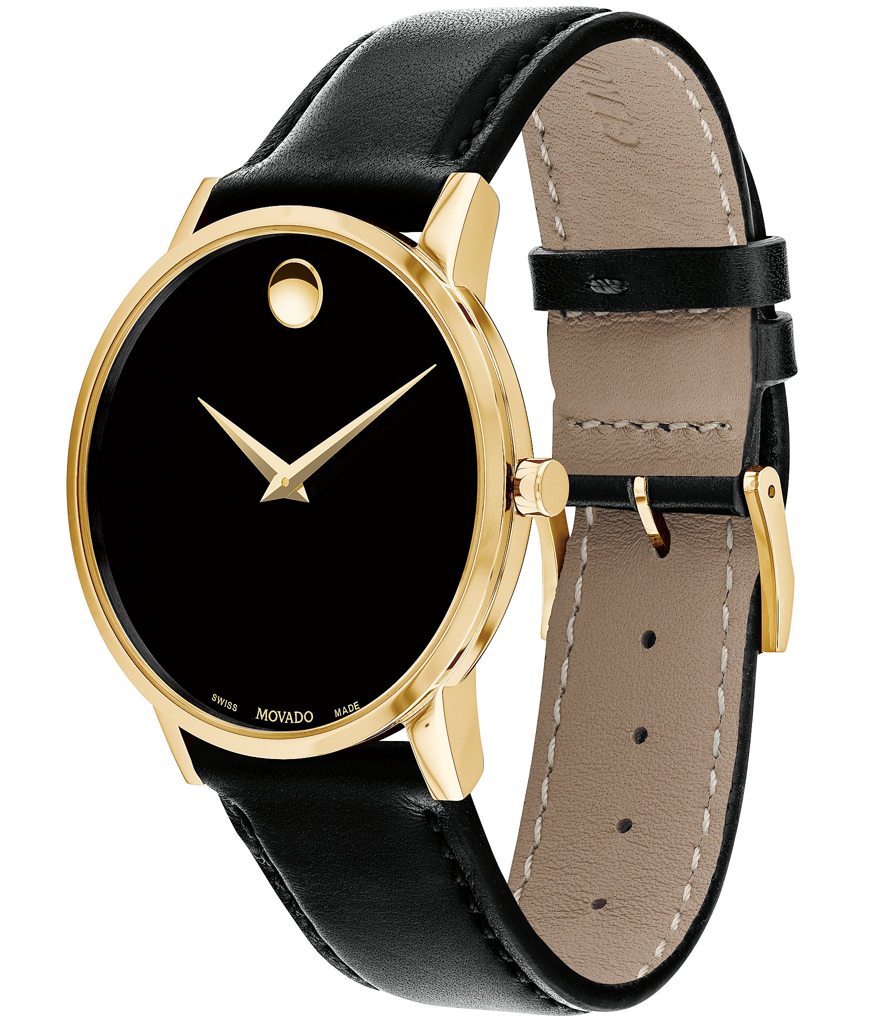 Movado Museum Classic Gold-Toned Case Black Calfskin Watch