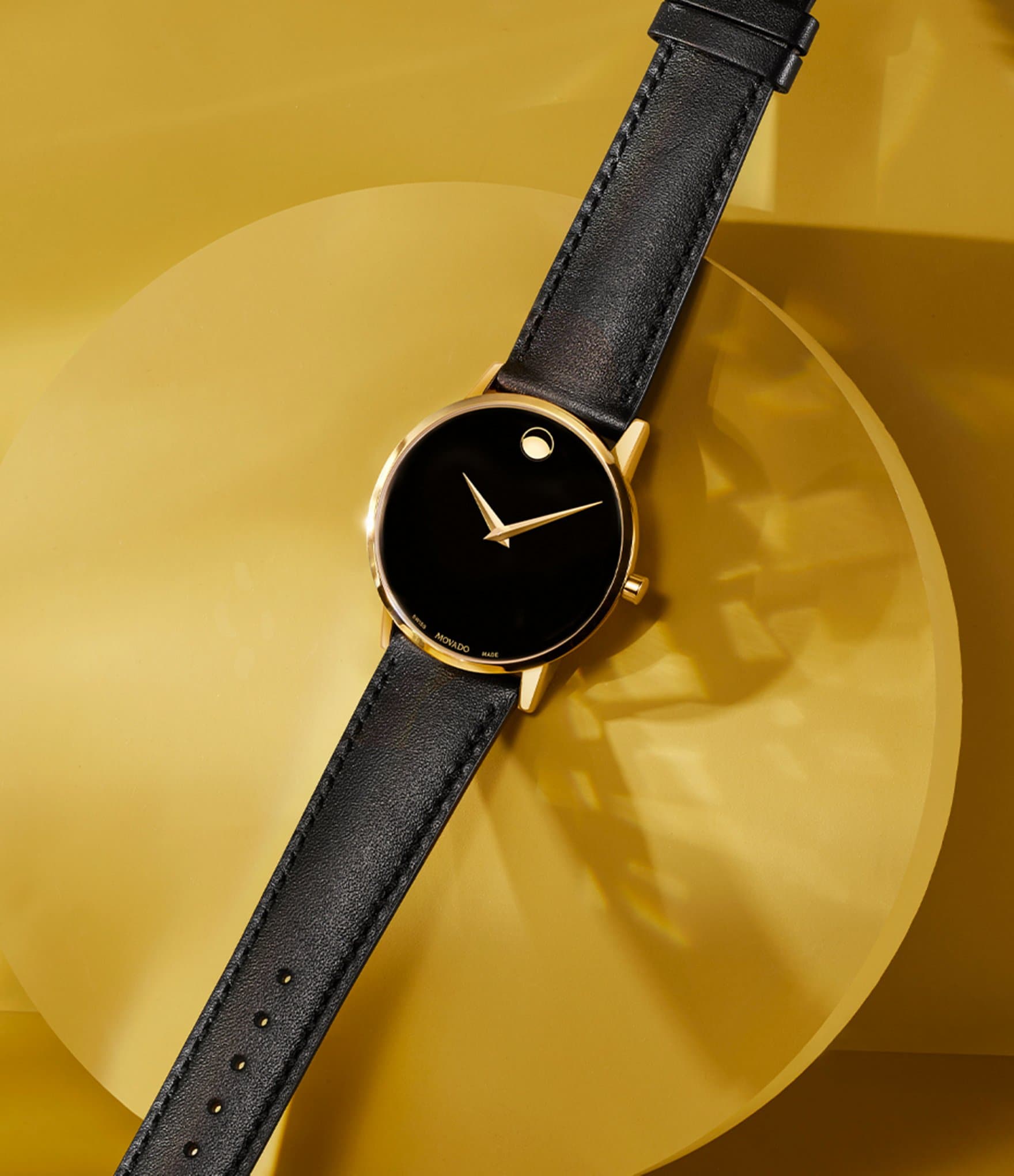 Movado Museum Classic Gold-Toned Case Black Calfskin Watch