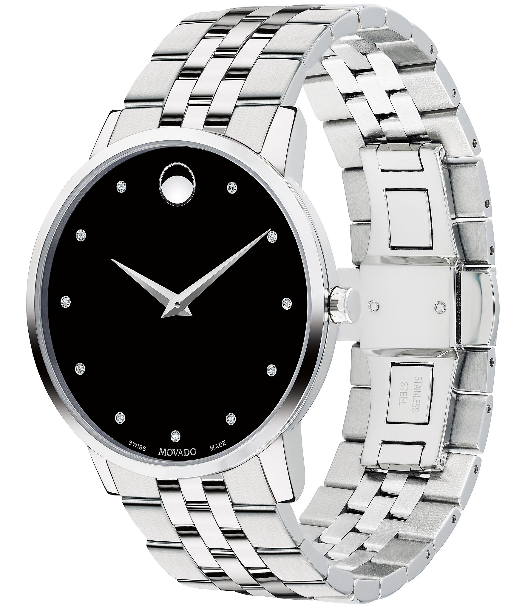 Movado Museum Classic Link Bracelet Watch with Diamond Detail