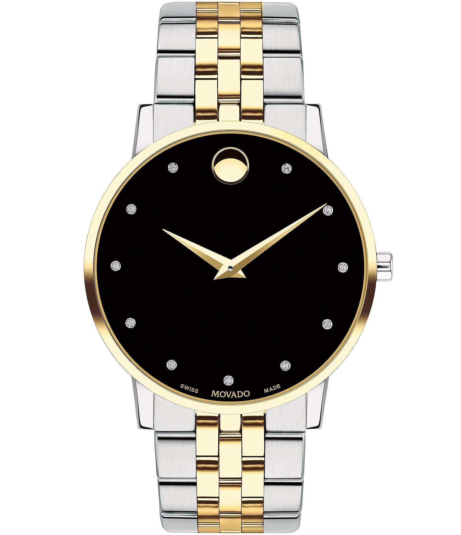 Movado Museum Classic Two Tone Link Bracelet Watch with Diamond Detail