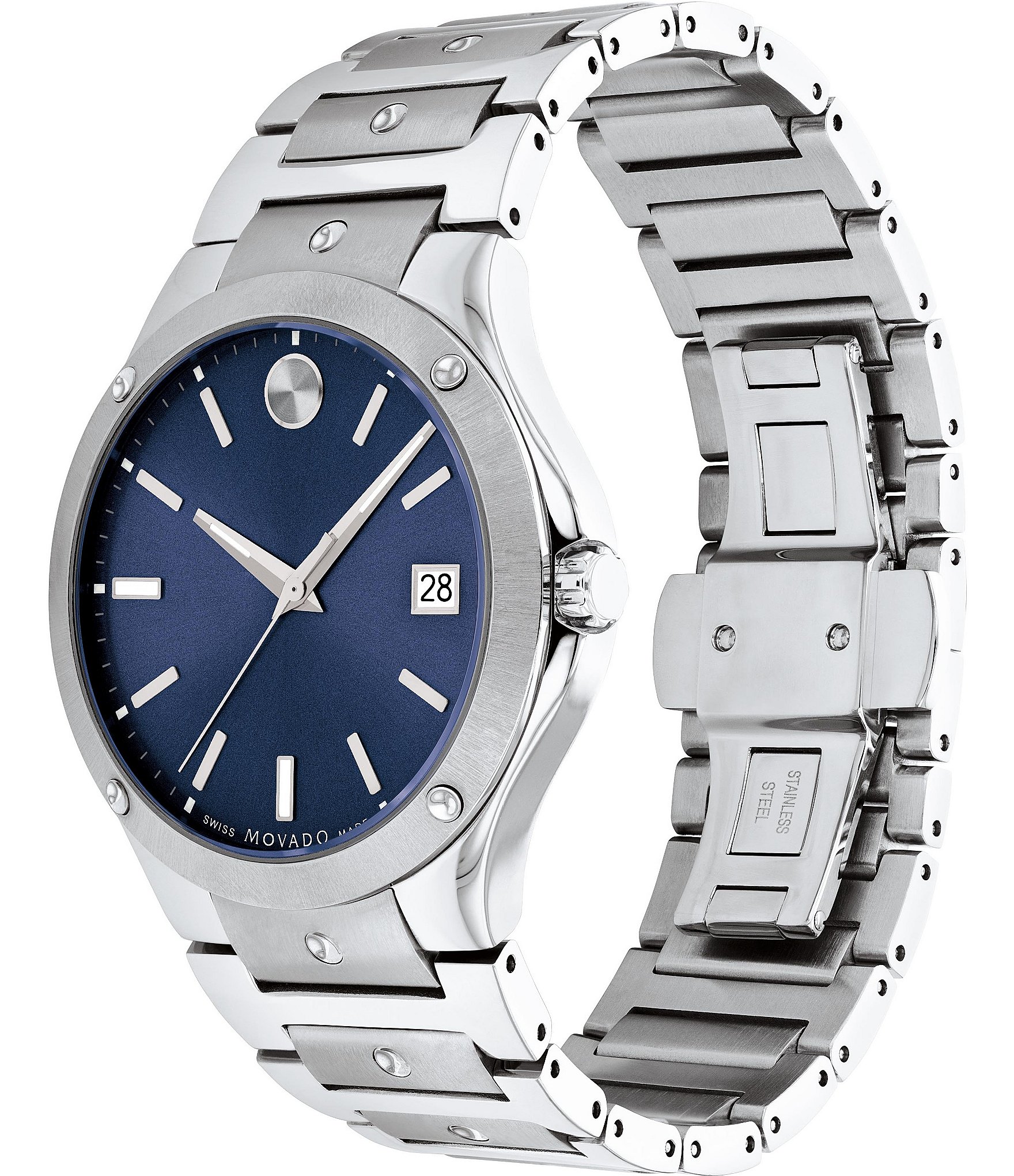 Movado Unisex SE Blue Sunray Dial Silver Stainless Steel Bracelet Watch