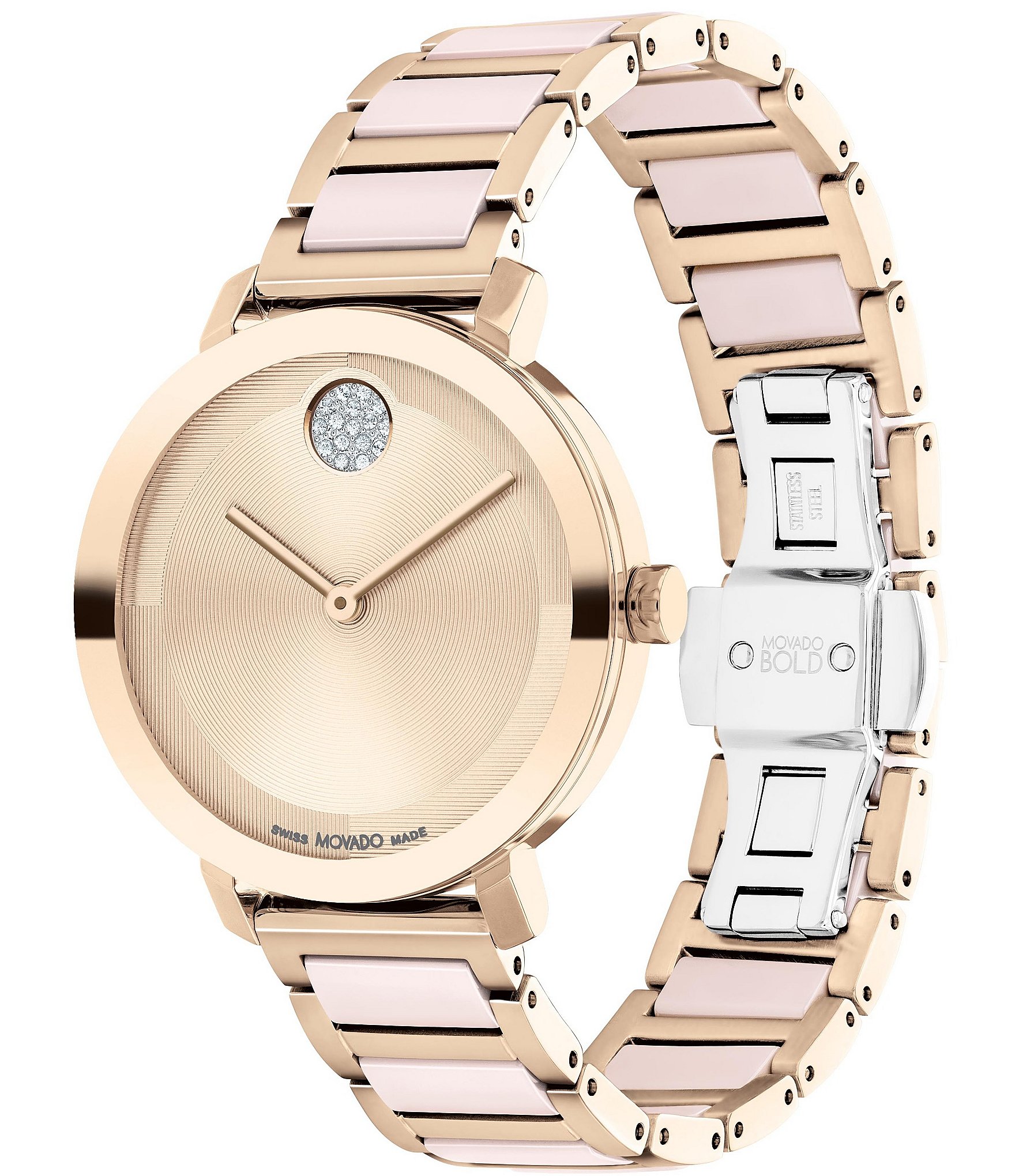 Movado Women's Bold 2.0 Quartz Analog Two Tone Ceramic and Stainless Steel Bracelet Watch