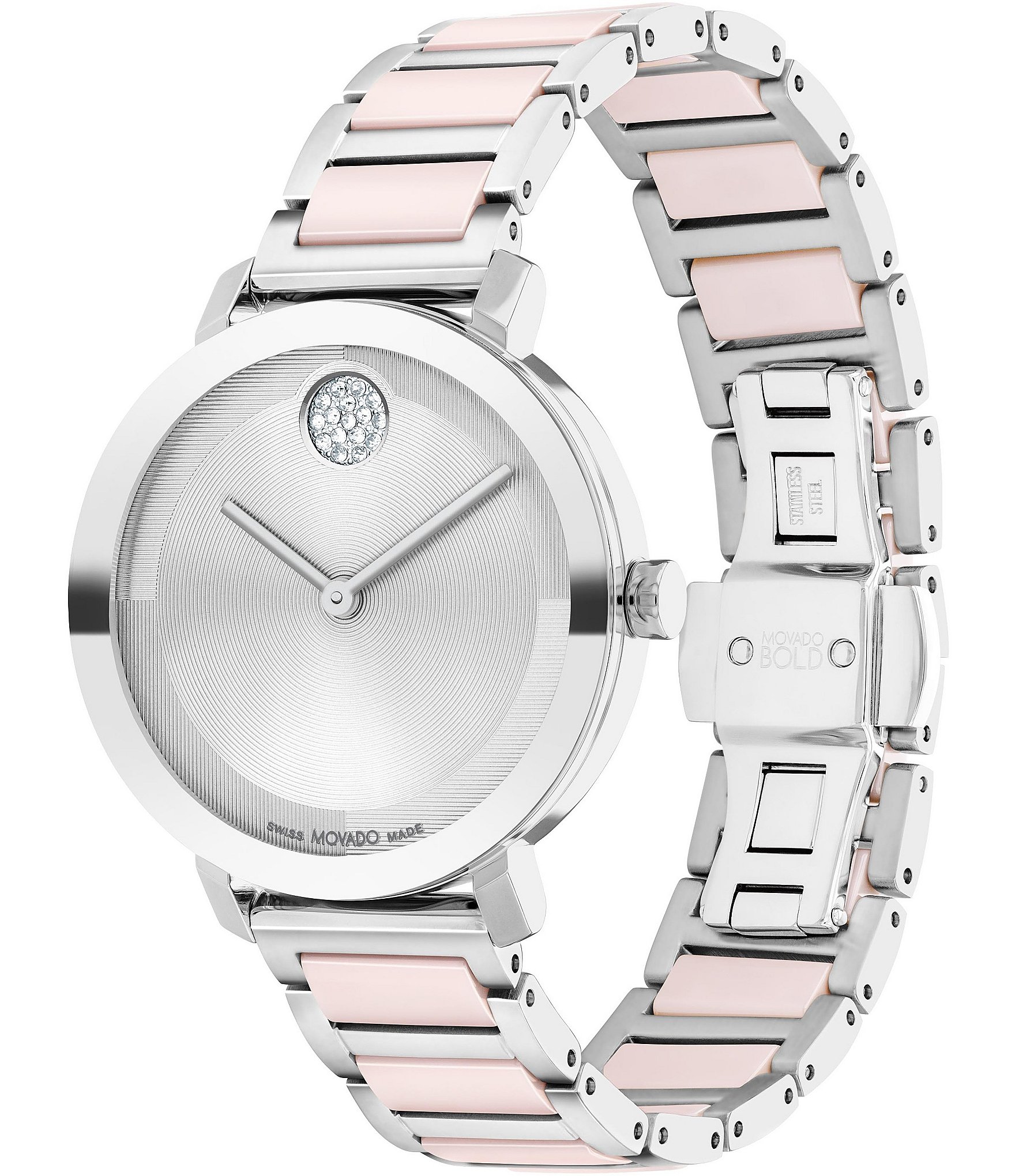 Movado Women's Bold 2.0 Quartz Analog Two Tone Ceramic and Stainless Steel Crystal Bracelet Watch