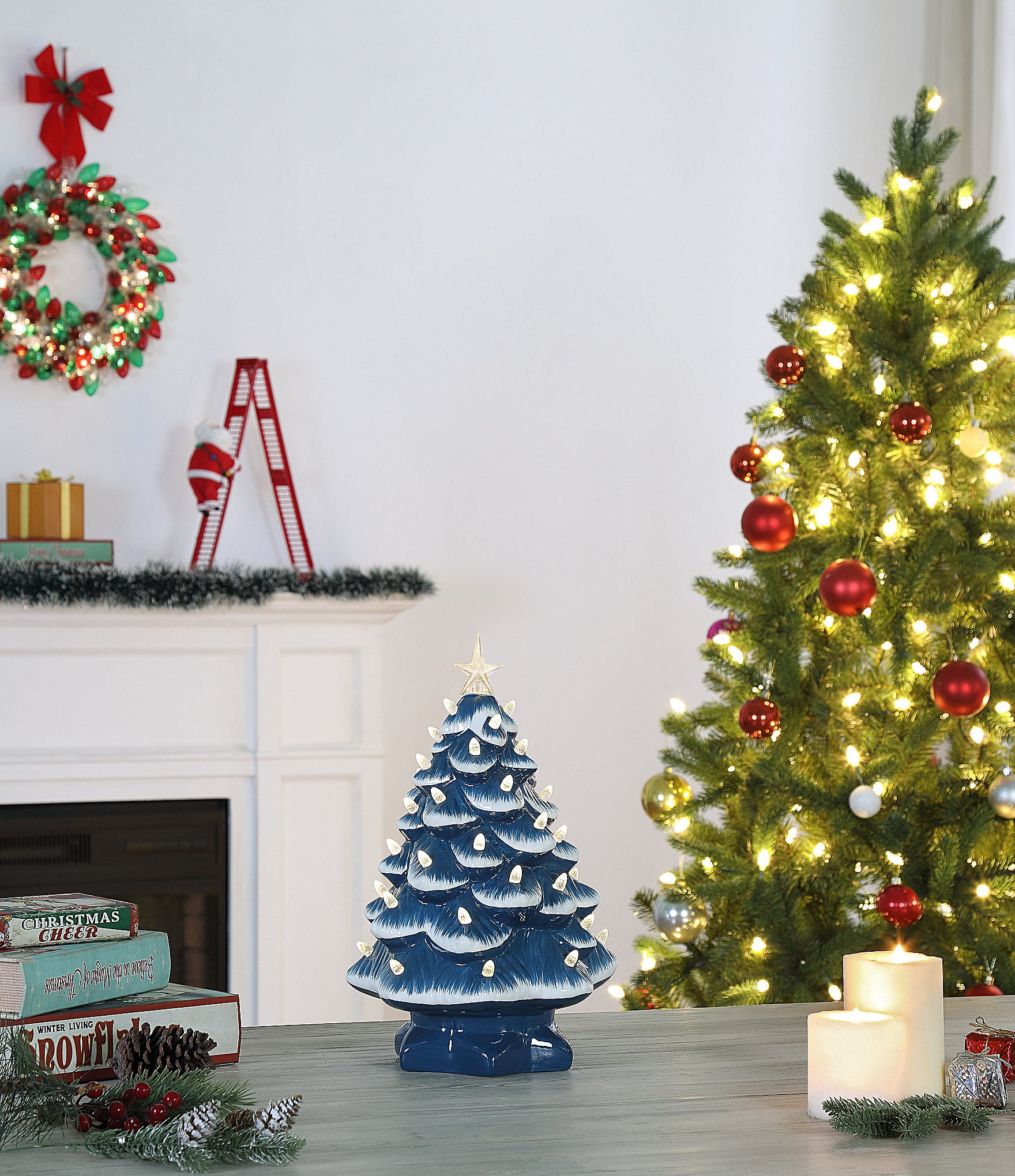 Mr. Christmas 14-Inch LED Nostalgic Ceramic Blue with White Bulbs Christmas Tree