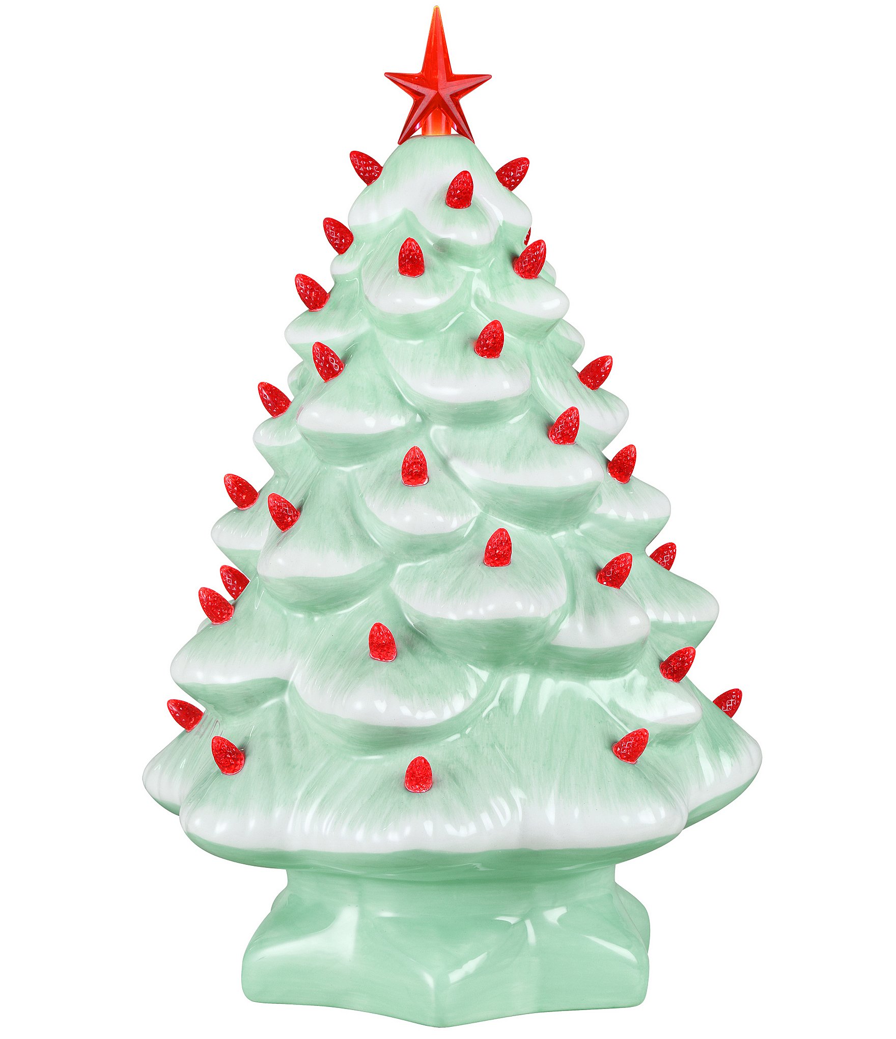 Mr. Christmas 14-Inch LED Nostalgic Seafoam with Red Bulbs Ceramic Christmas Tree