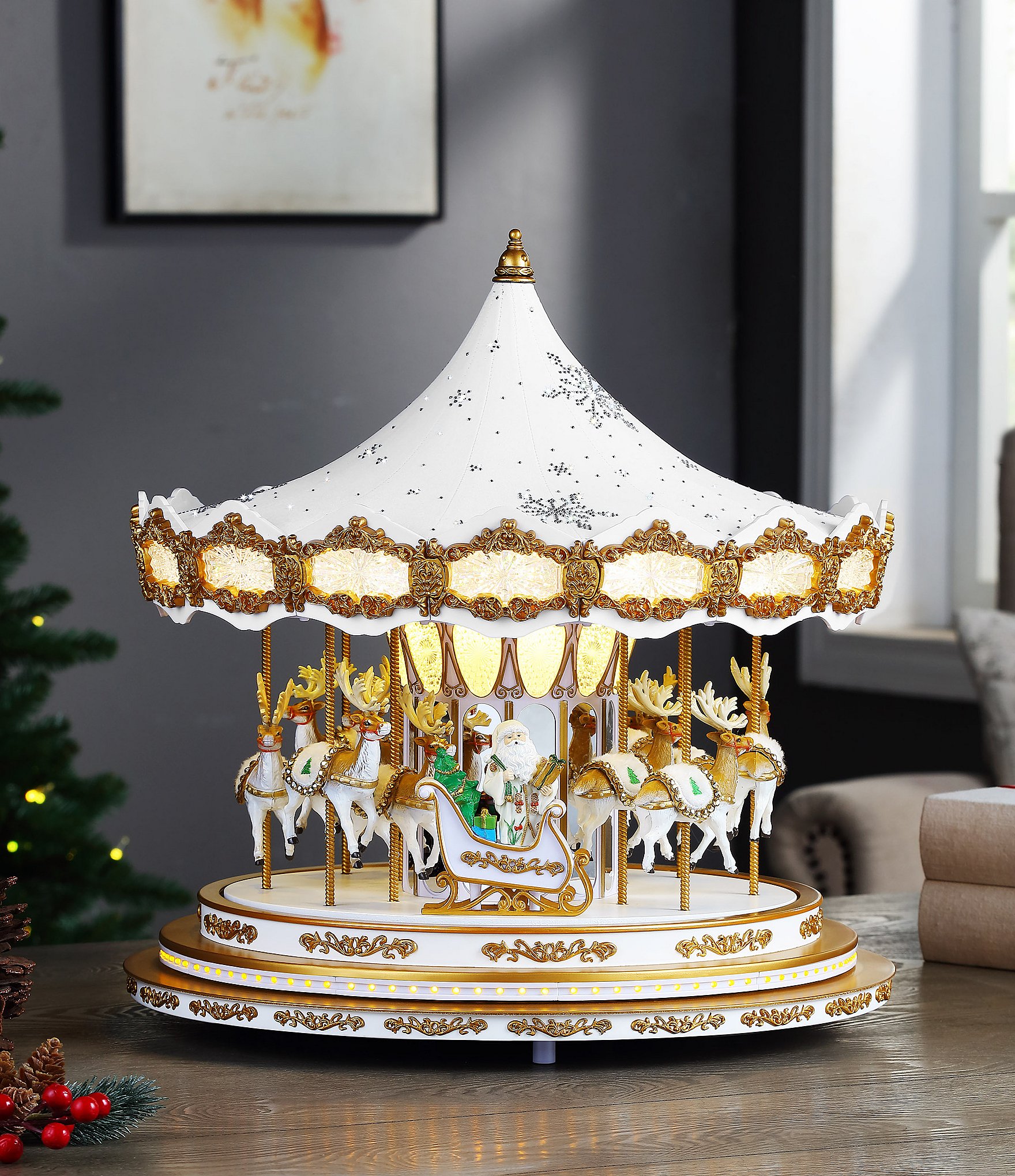 Mr. Christmas 17 in. 90th Anniversary Collection Animated Snowflake Crystal Carousel