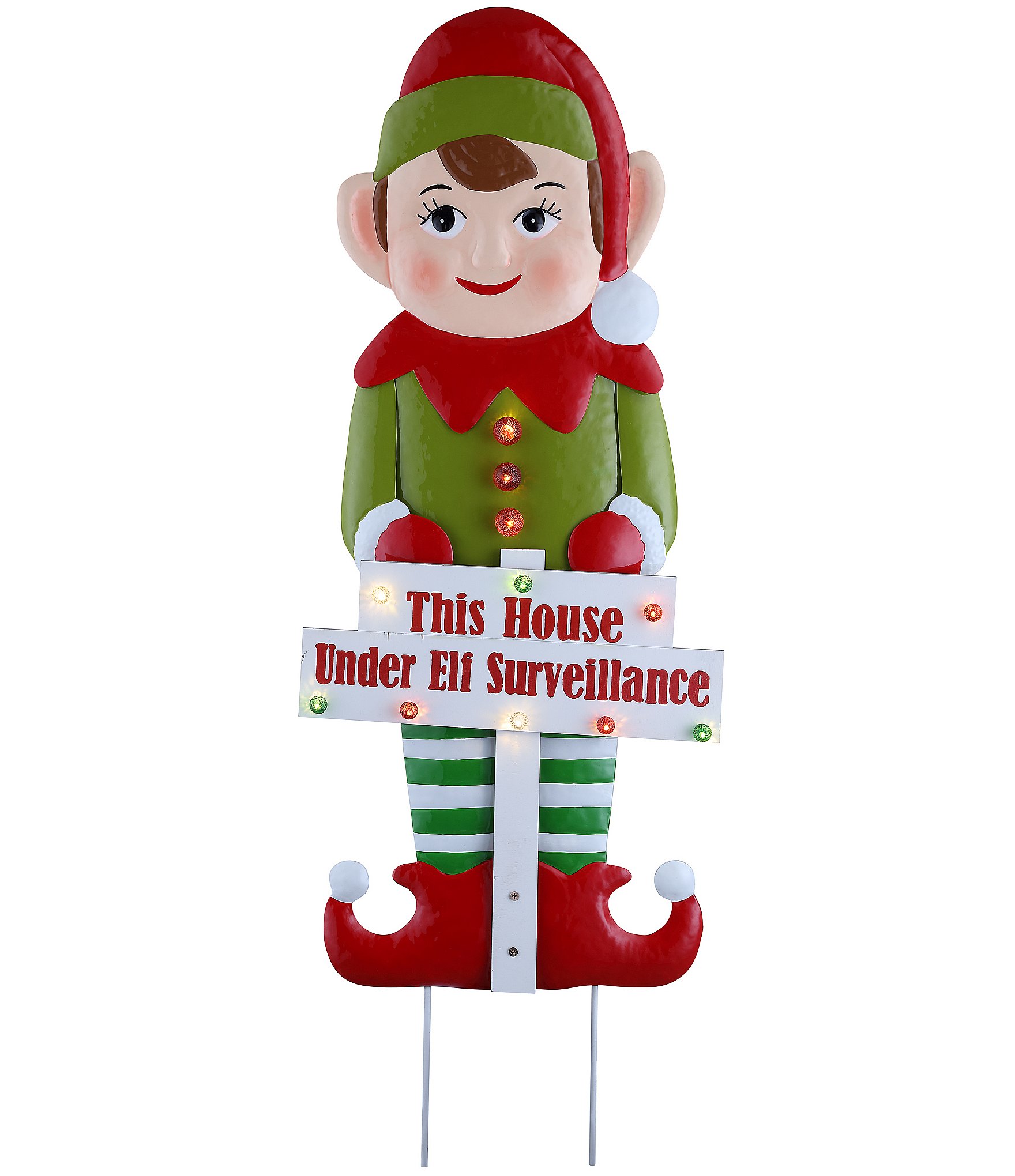 Mr. Christmas 38-inch Outdoor Lit Metal Lawn Elf Sign | Dillard's