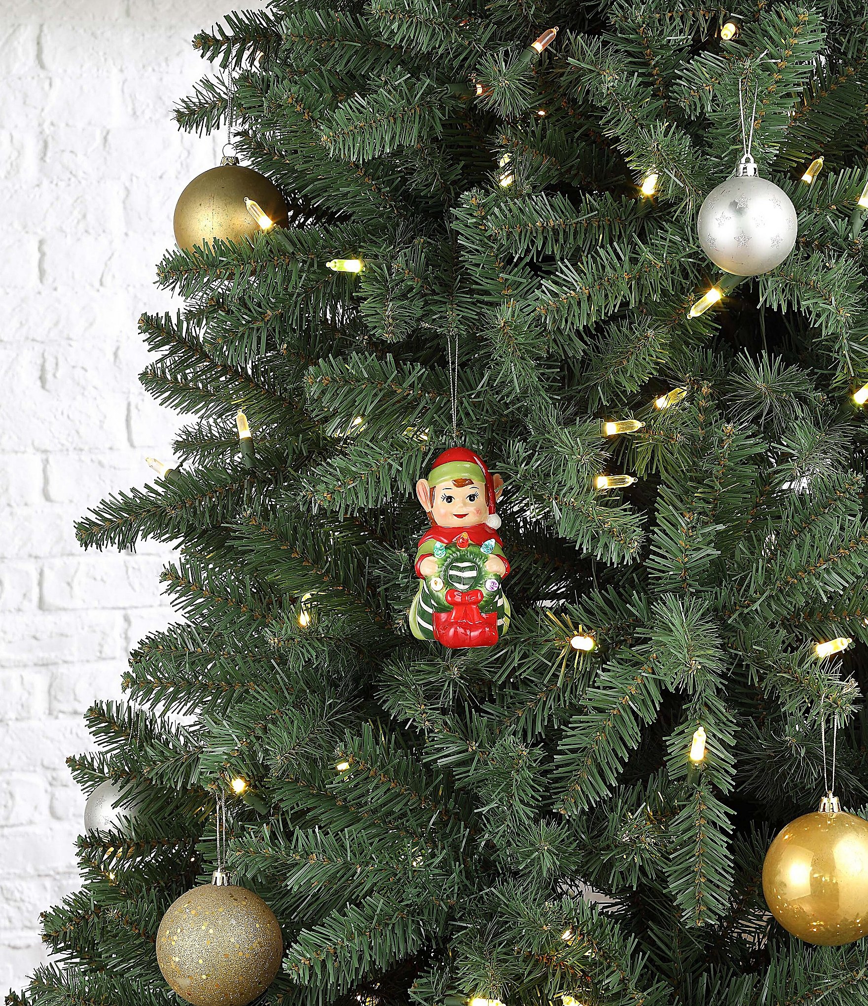 Mr. Christmas 4.5#double; Nostalgic Ceramic LED Elf Ornament