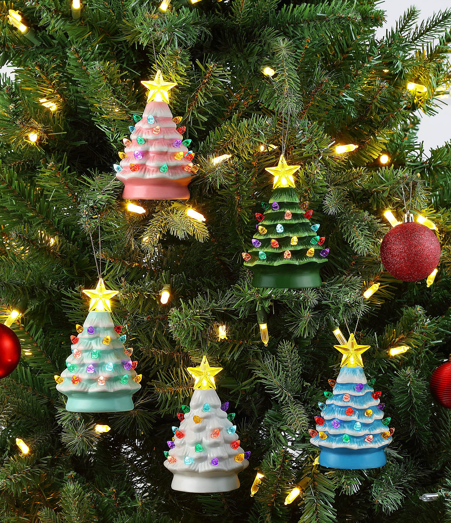 Mr. Christmas LED-Lighting Nostalgic Green Ceramic Miniature Tree Ornament