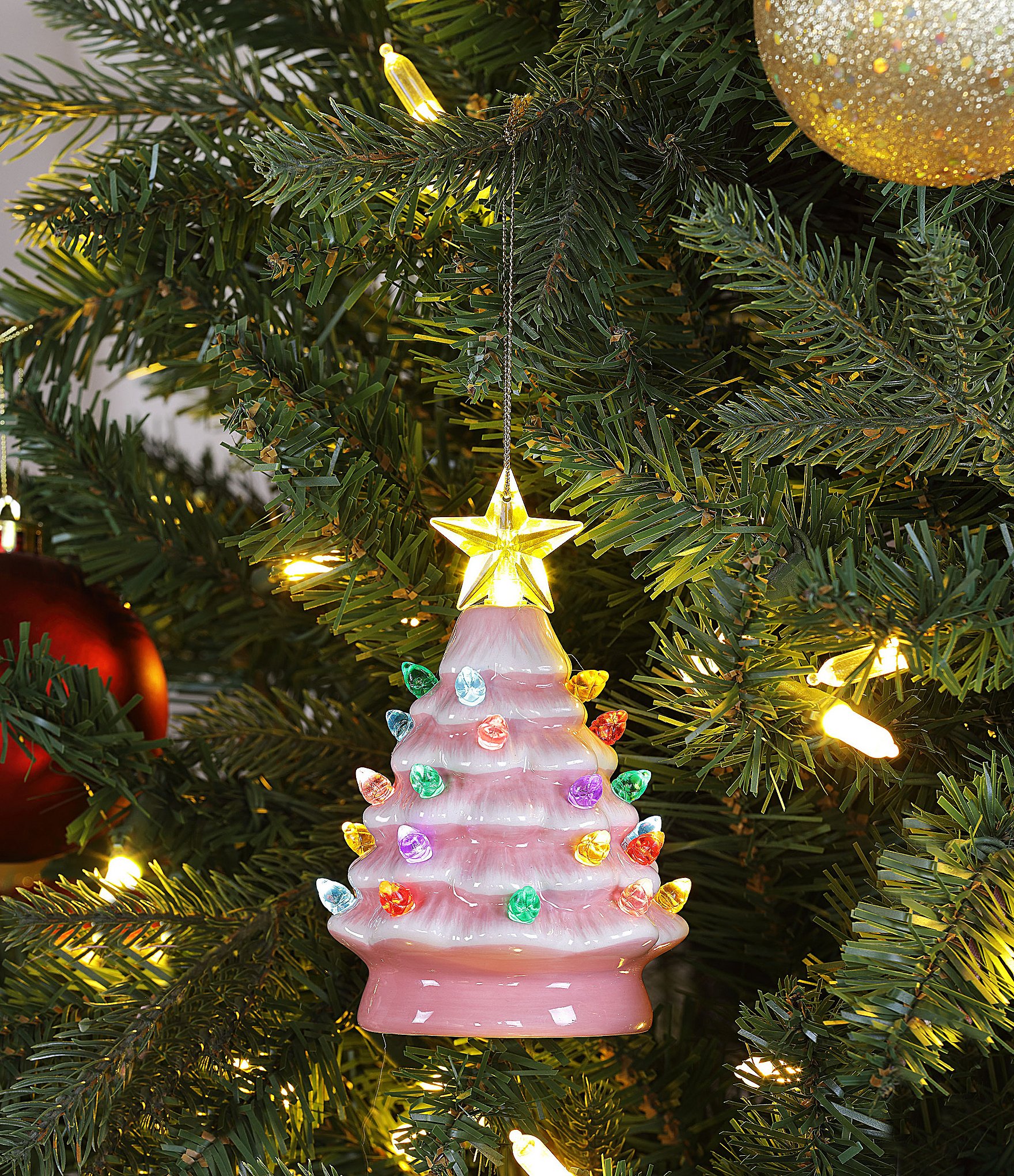 Mr. Christmas LED-Lighting Nostalgic Pink Ceramic Miniature Tree Ornament