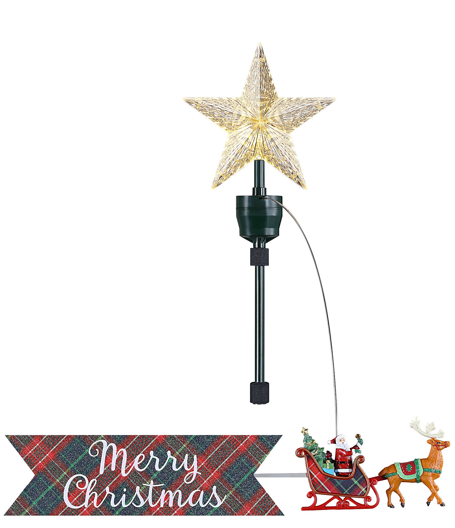 Mr. Christmas Merry Christmas LED Classic Plaid Animated Tree Topper