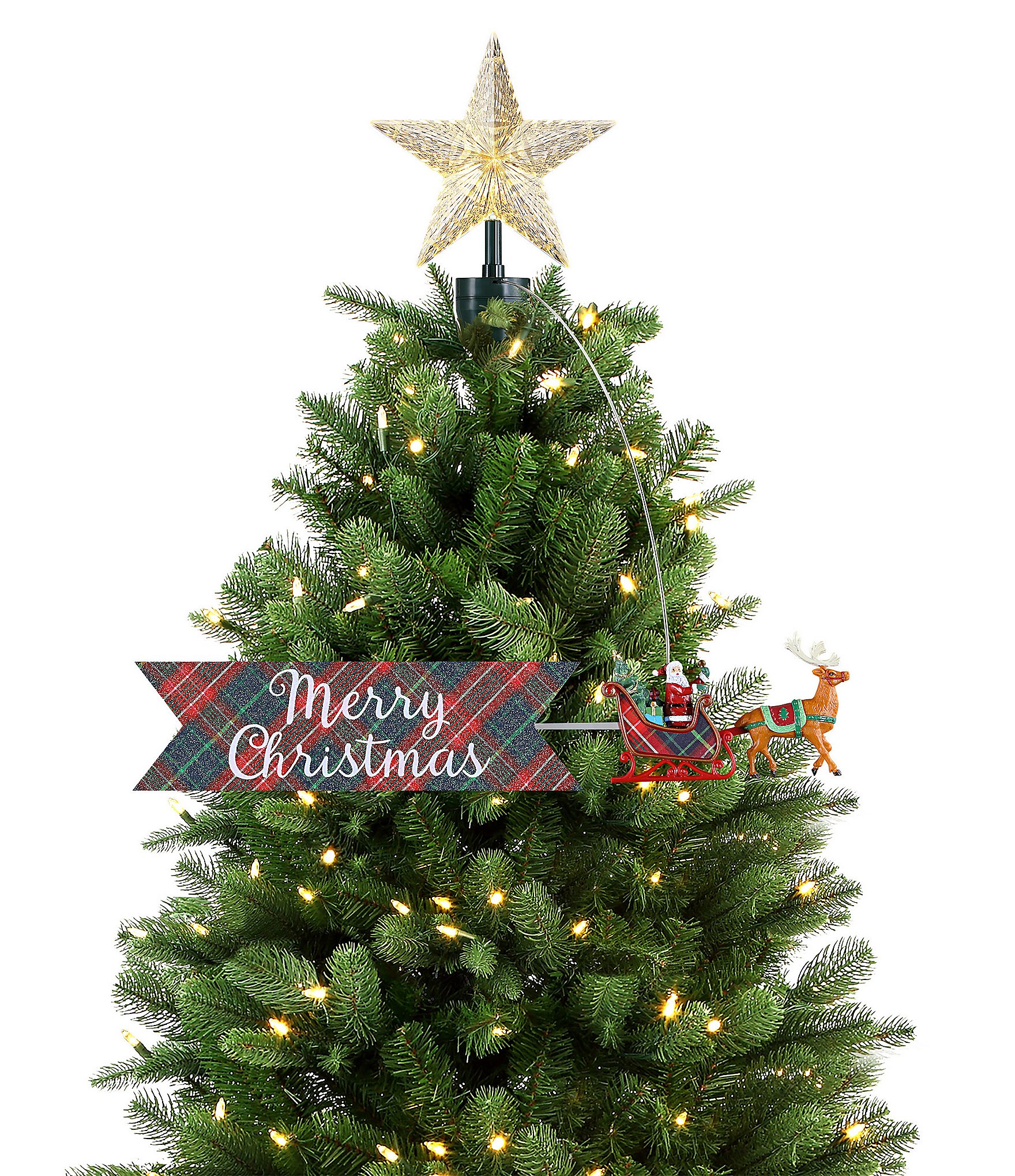 Mr. Christmas Merry Christmas LED Classic Plaid Animated Tree Topper