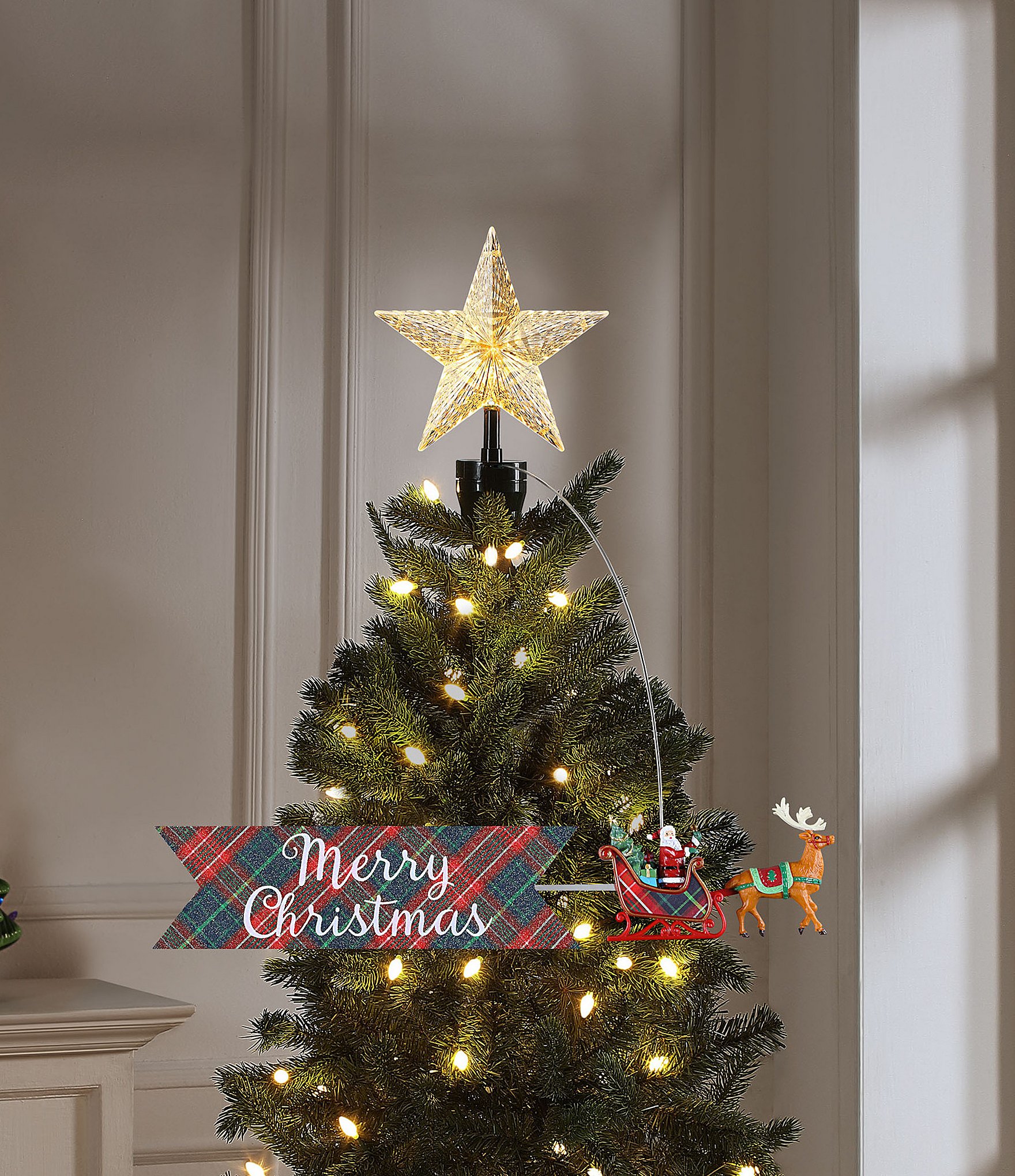 Mr. Christmas Merry Christmas LED Classic Plaid Animated Tree Topper