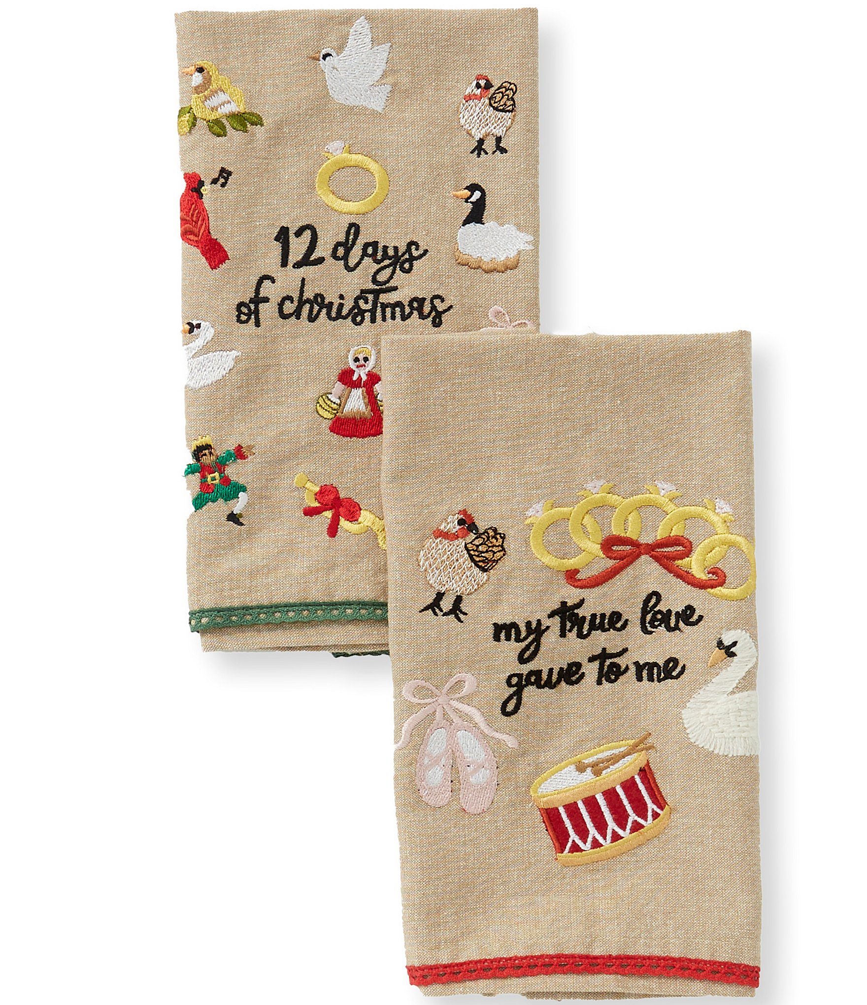 Mud Pie 12 Days Christmas Embroidery Towel Set