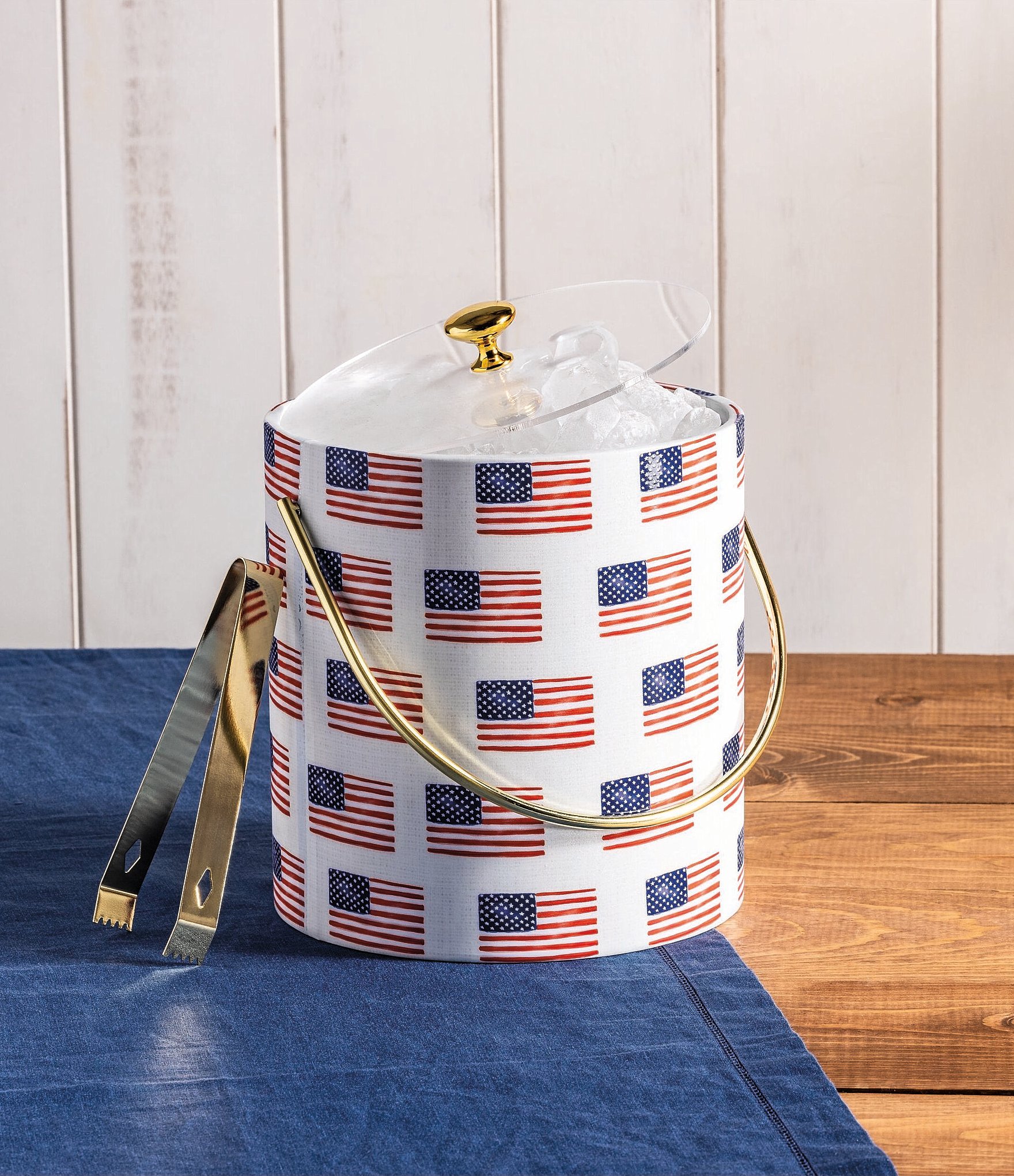 Mud Pie Americana Collection Flag Ice Bucket Set