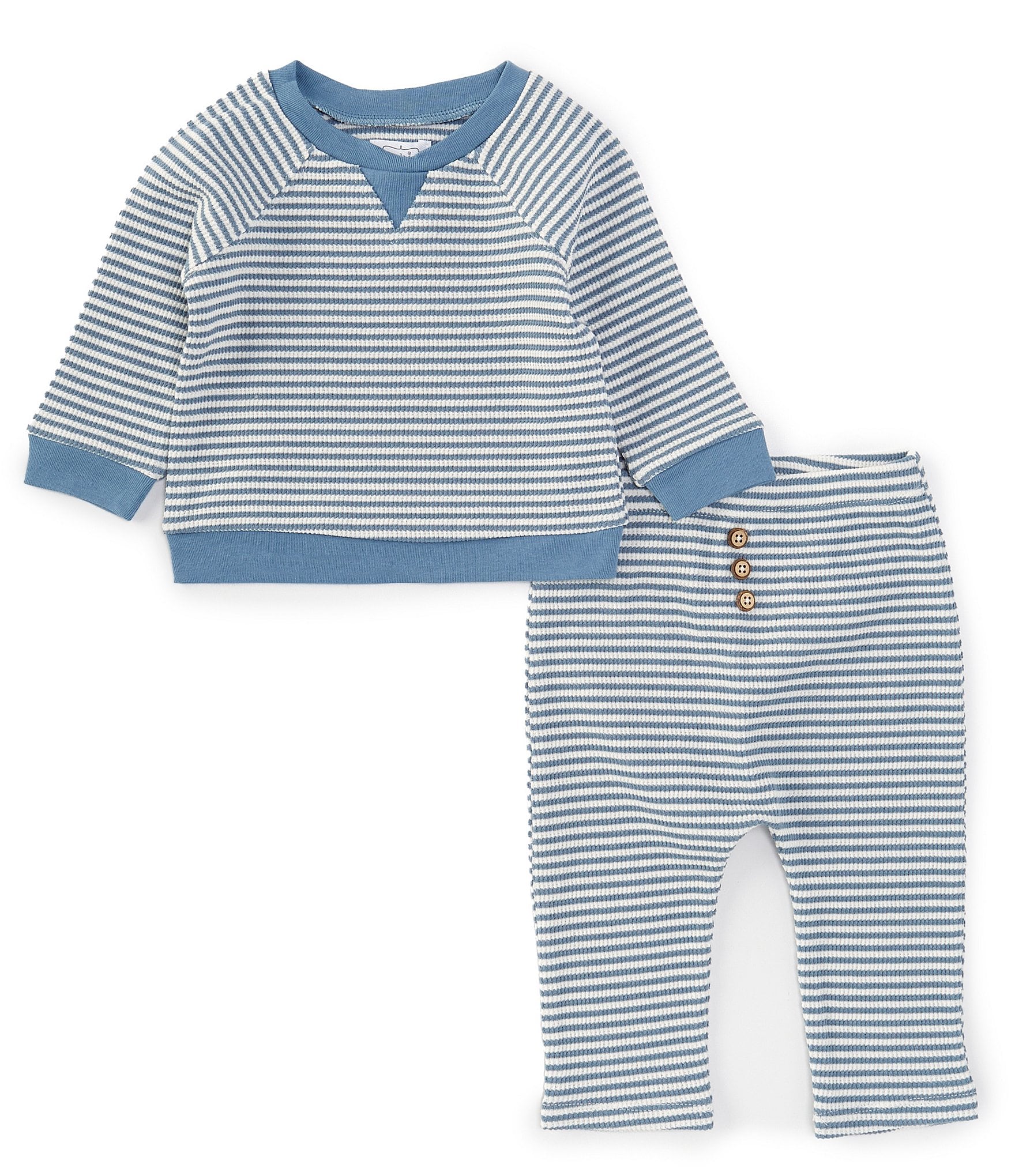 Mud Pie Baby Boys 3-12 Months Long Sleeve Striped Waffle-Weave T-Shirt & Matching Pant Set