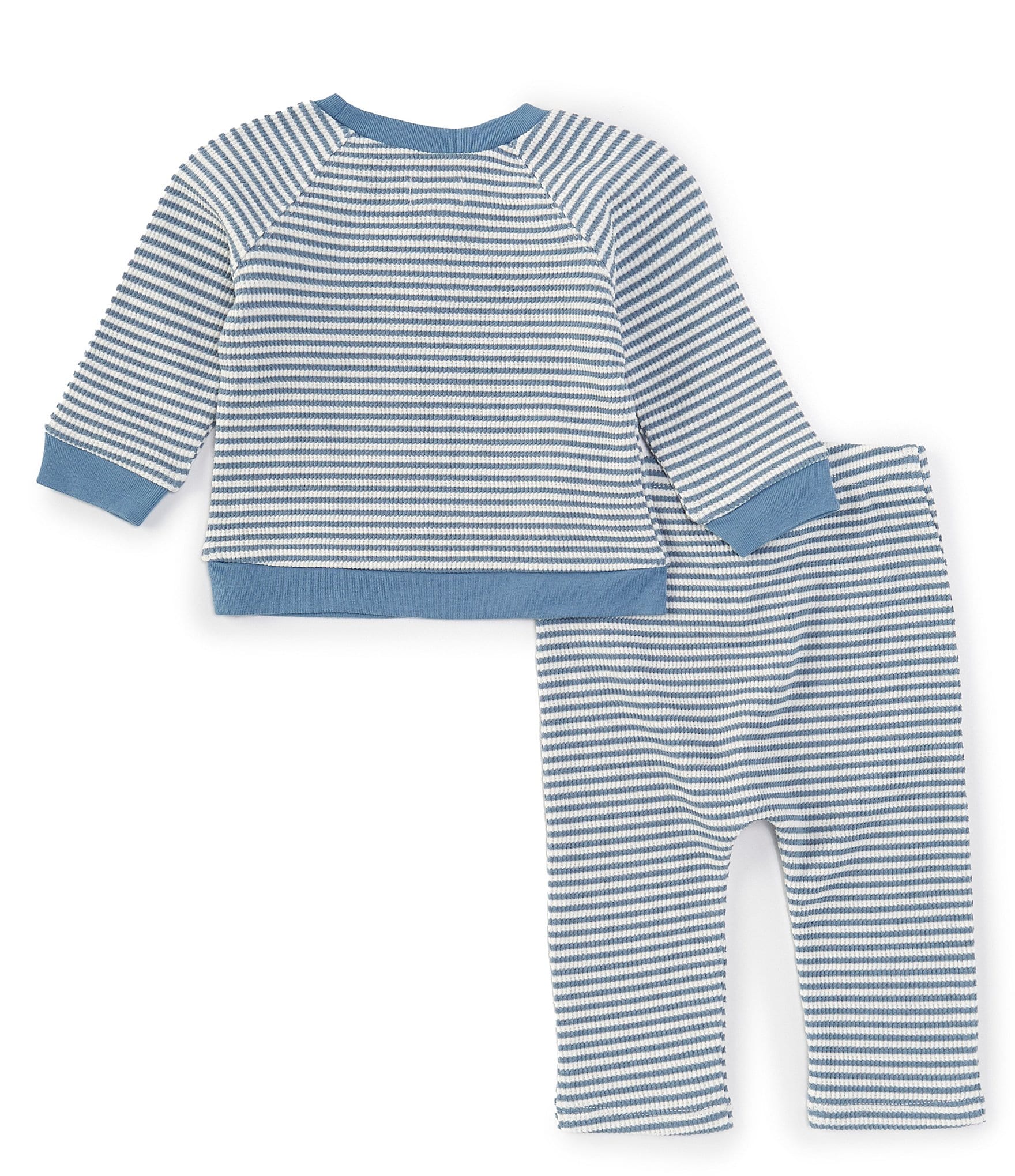 Mud Pie Baby Boys 3-12 Months Long Sleeve Striped Waffle-Weave T-Shirt & Matching Pant Set