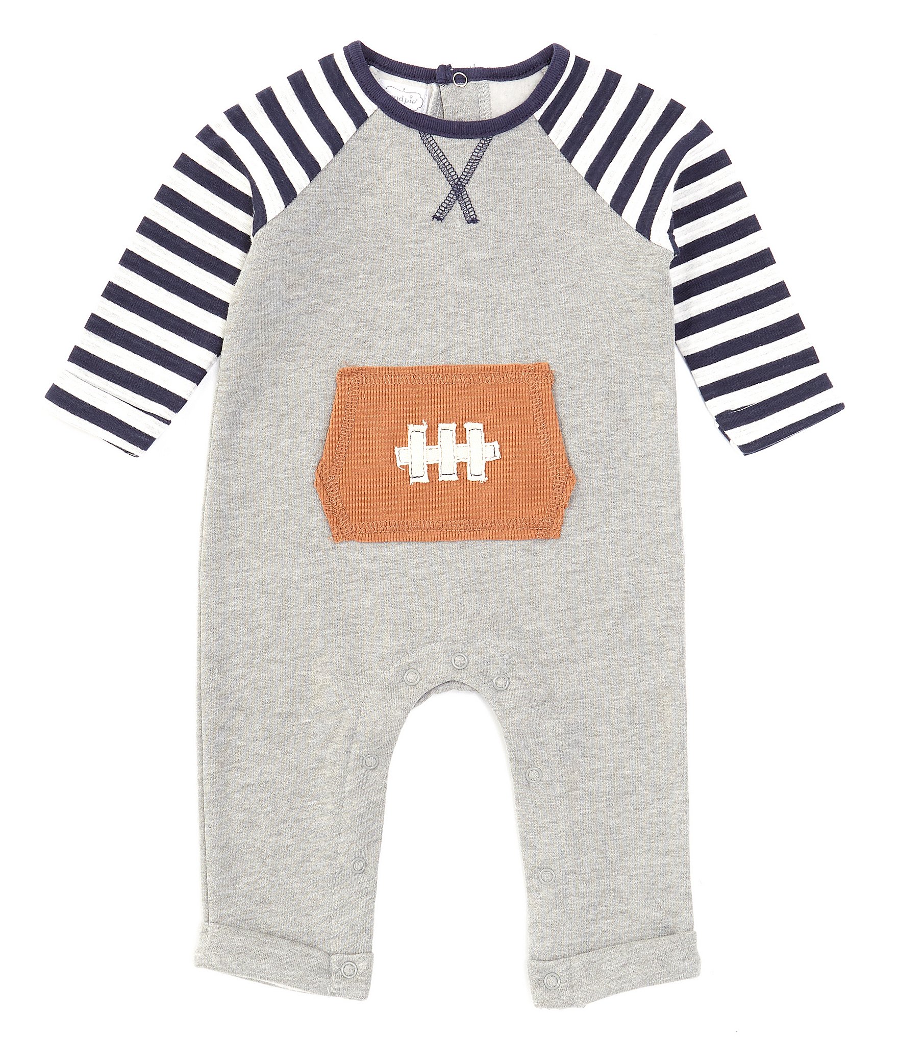 Mud Pie Baby Boys 3-12 Months Raglan Sleeve Football Kangaroo Pocket Coverall