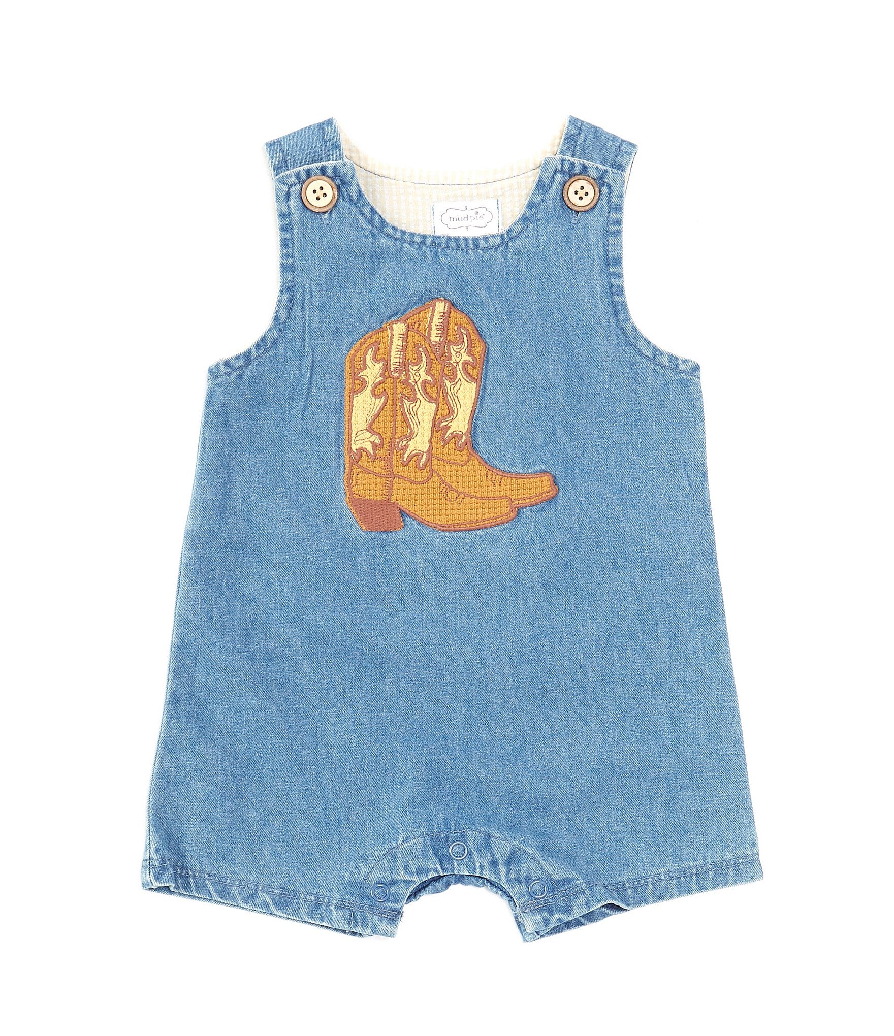 Mud Pie Baby Boys 3-12 Months Sleeveless Cowboy Boot Denim Shortall