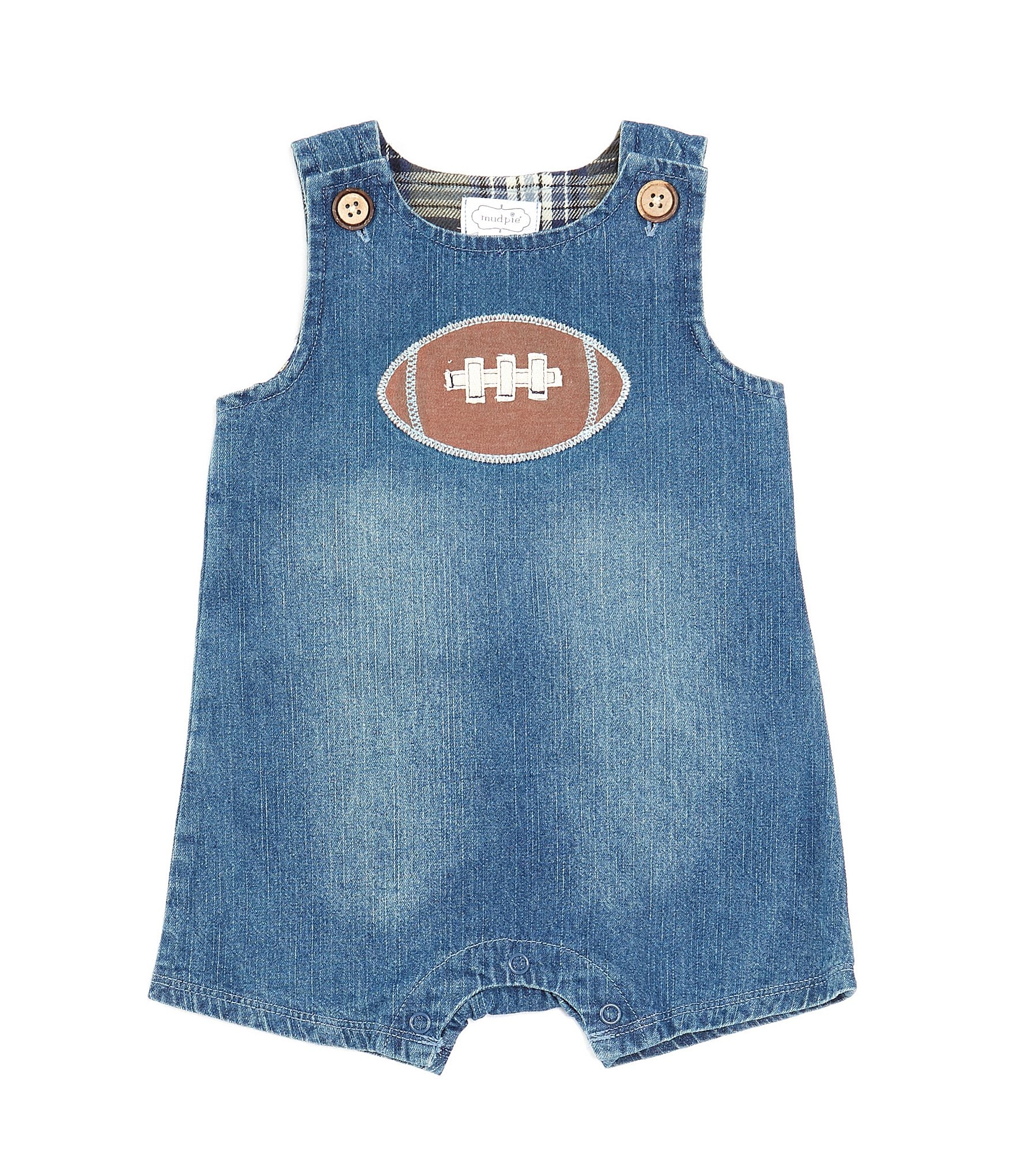 Mud Pie Baby Boys 3-12 Months Sleeveless Football Denim Shortall