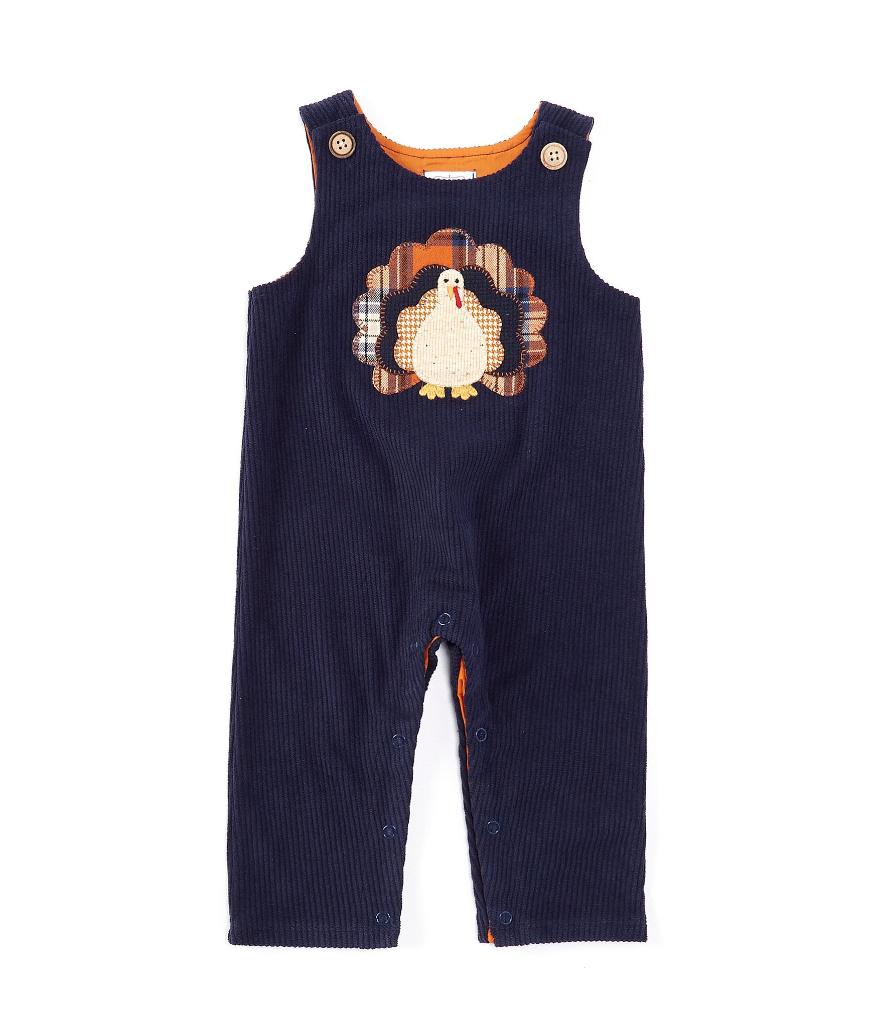 Mud Pie Baby Boys 3-12 Months Sleeveless Thanksgiving Turkey Applique Corduroy Coverall