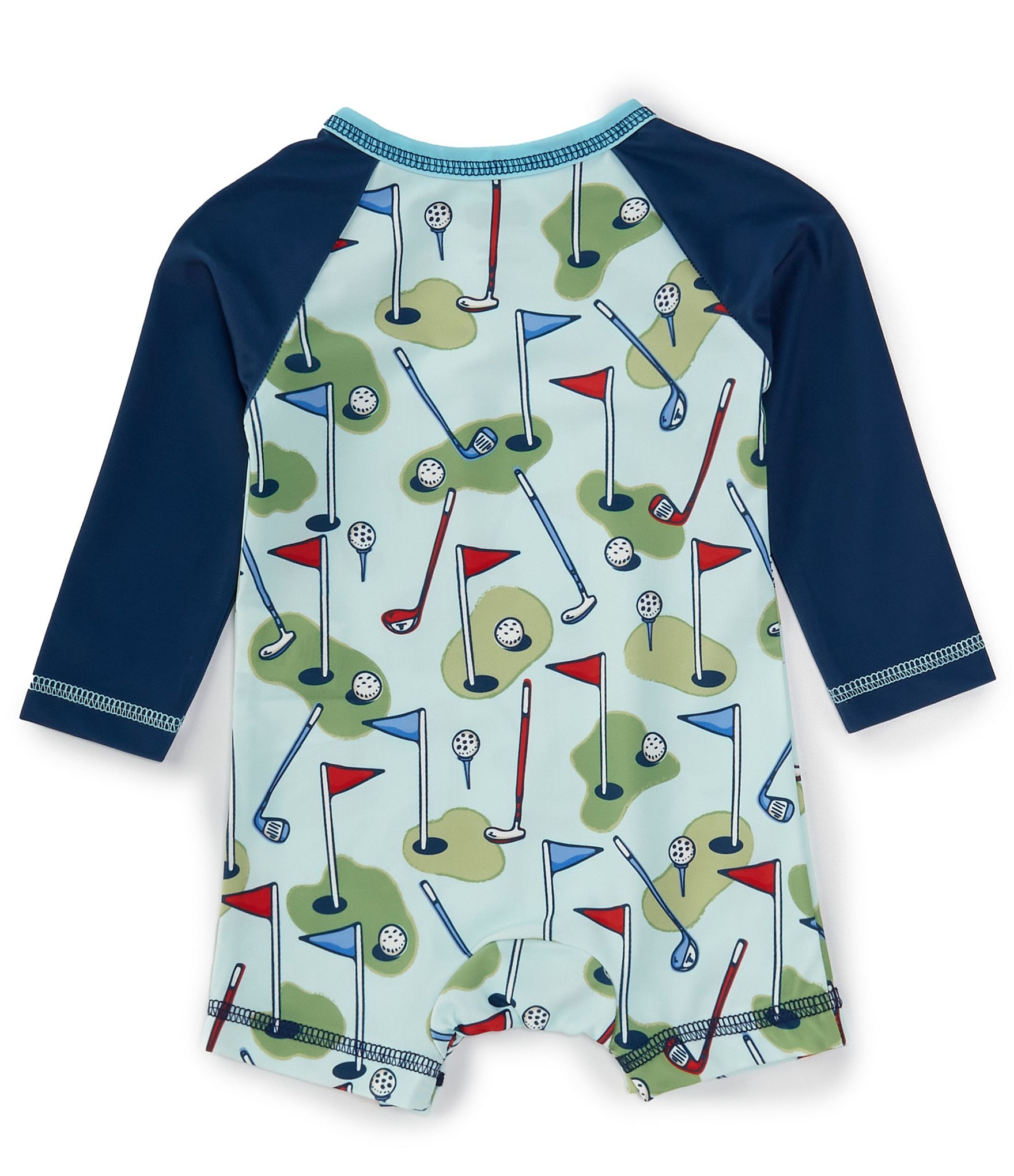 Mud Pie Baby Boys Newborn-12 Months Raglan-Sleeve Solid/Golf-Theme-Printed One-Piece Rashguard Swimsuit