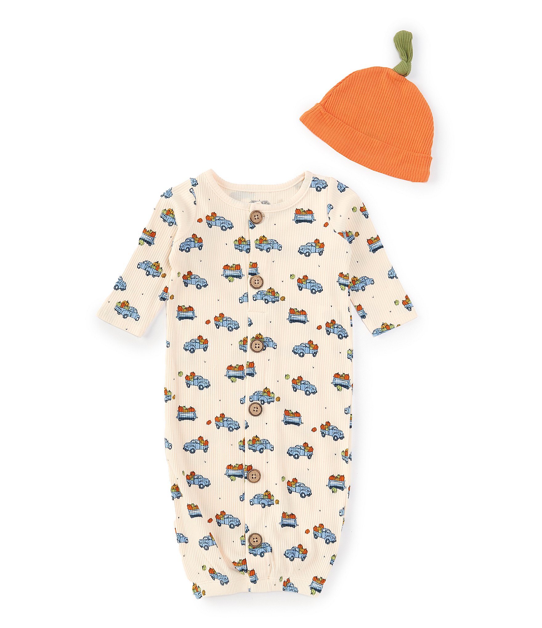 Mud Pie Baby Boys Newborn-3 Months Long-Sleeve Pumpkin Truck Gown