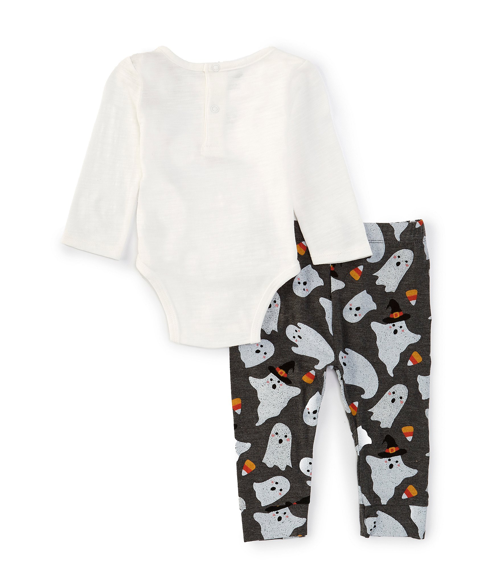 Mud Pie Baby Boys Newborn-9 Months Long-Sleeve #double;Boo#double; Halloween Slub Bodysuit & Glow-In-The-Dark Printed Knit Pant Set