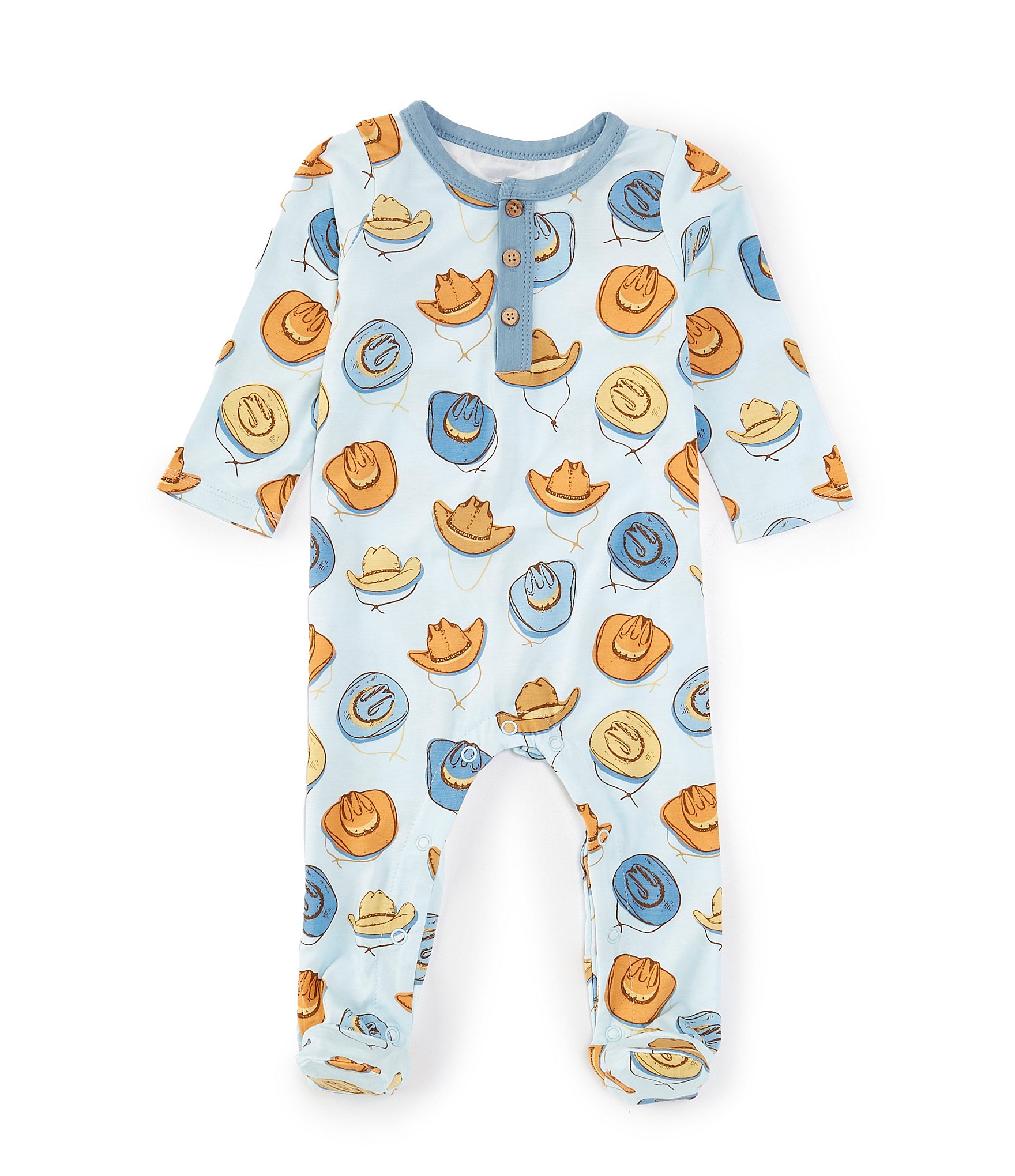 Mud Pie Baby Boys Newborn-9 Months Long-Sleeve Cowboy-Themed-Printed Footie Coverall