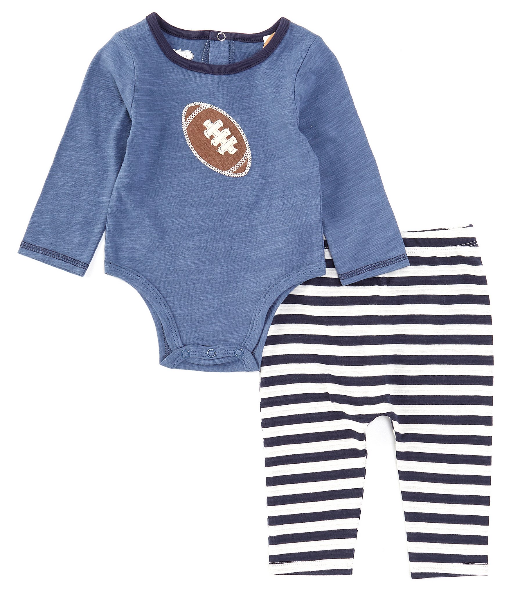 Mud Pie Baby Boys Newborn-9 Months Long Sleeve Football-Appliqued Slub Bodysuit & Striped Jersey Pant Set