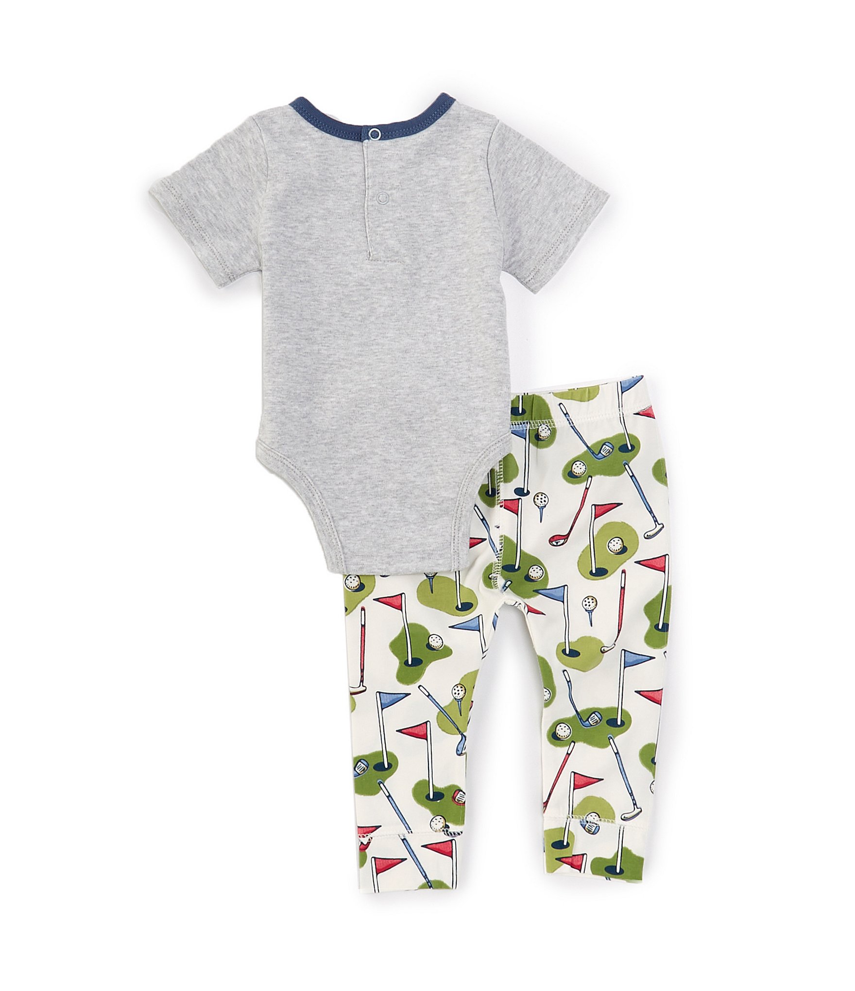 Mud Pie Baby Boys Newborn-9 Months Short-Sleeve Hole In One Bodysuit & Golf-Themed-Printed Pant Set