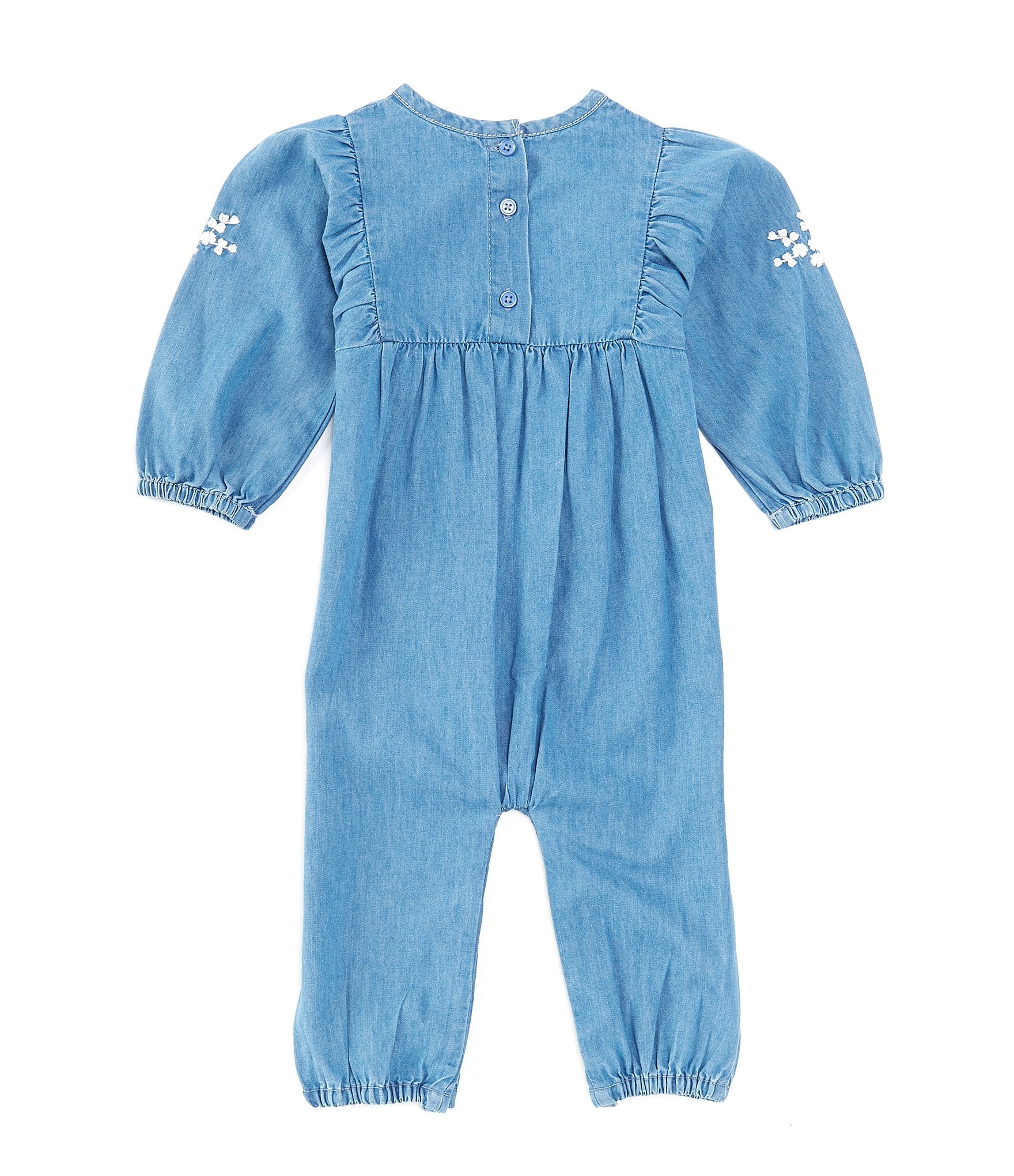 Mud Pie Baby Girls 3-9 Months Long-Sleeve Floral-Embroidered Denim Coverall