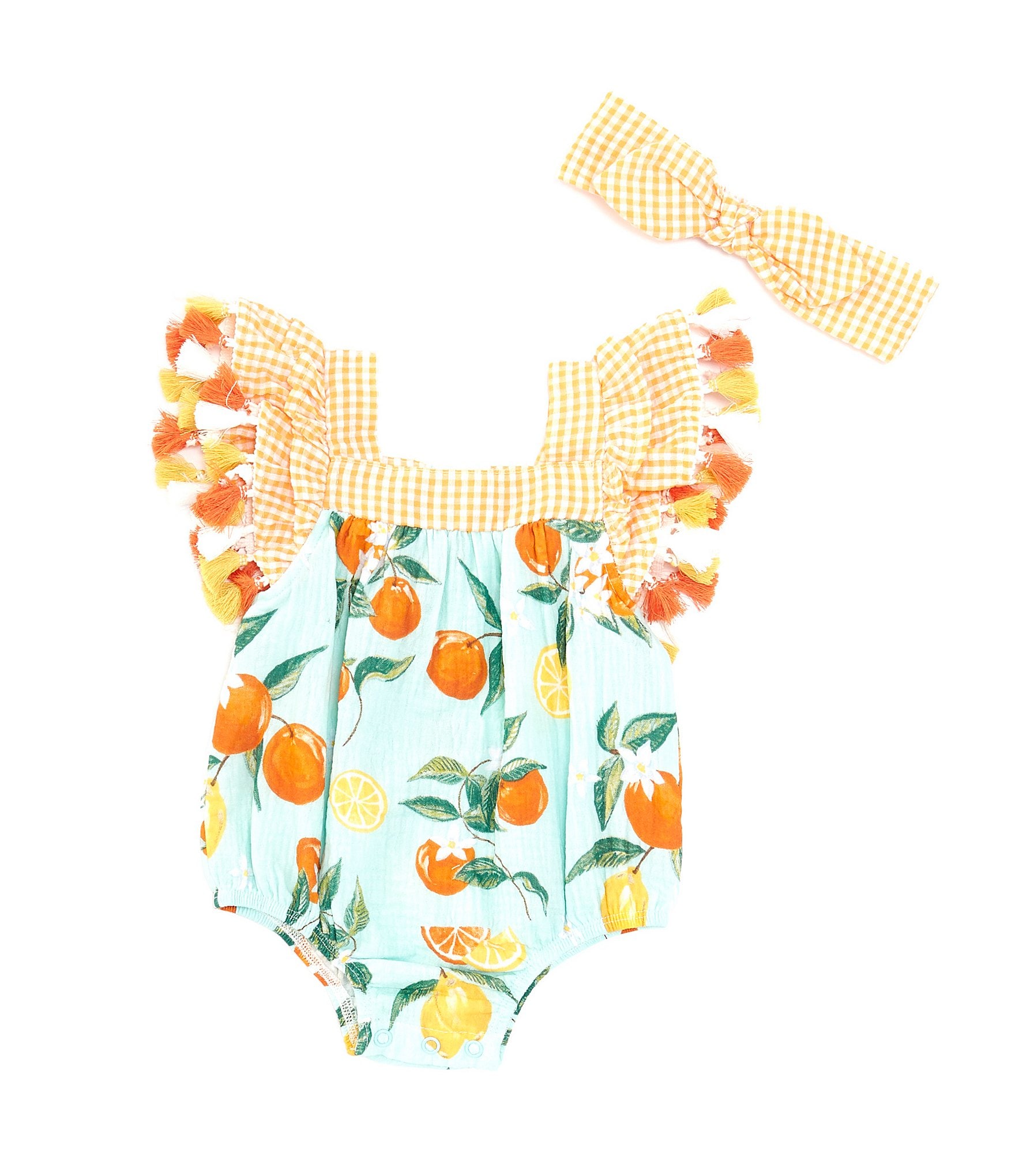 Mud Pie Baby Girls Newborn-9 Months Flutter Sleeve Citrus-Printed Romper