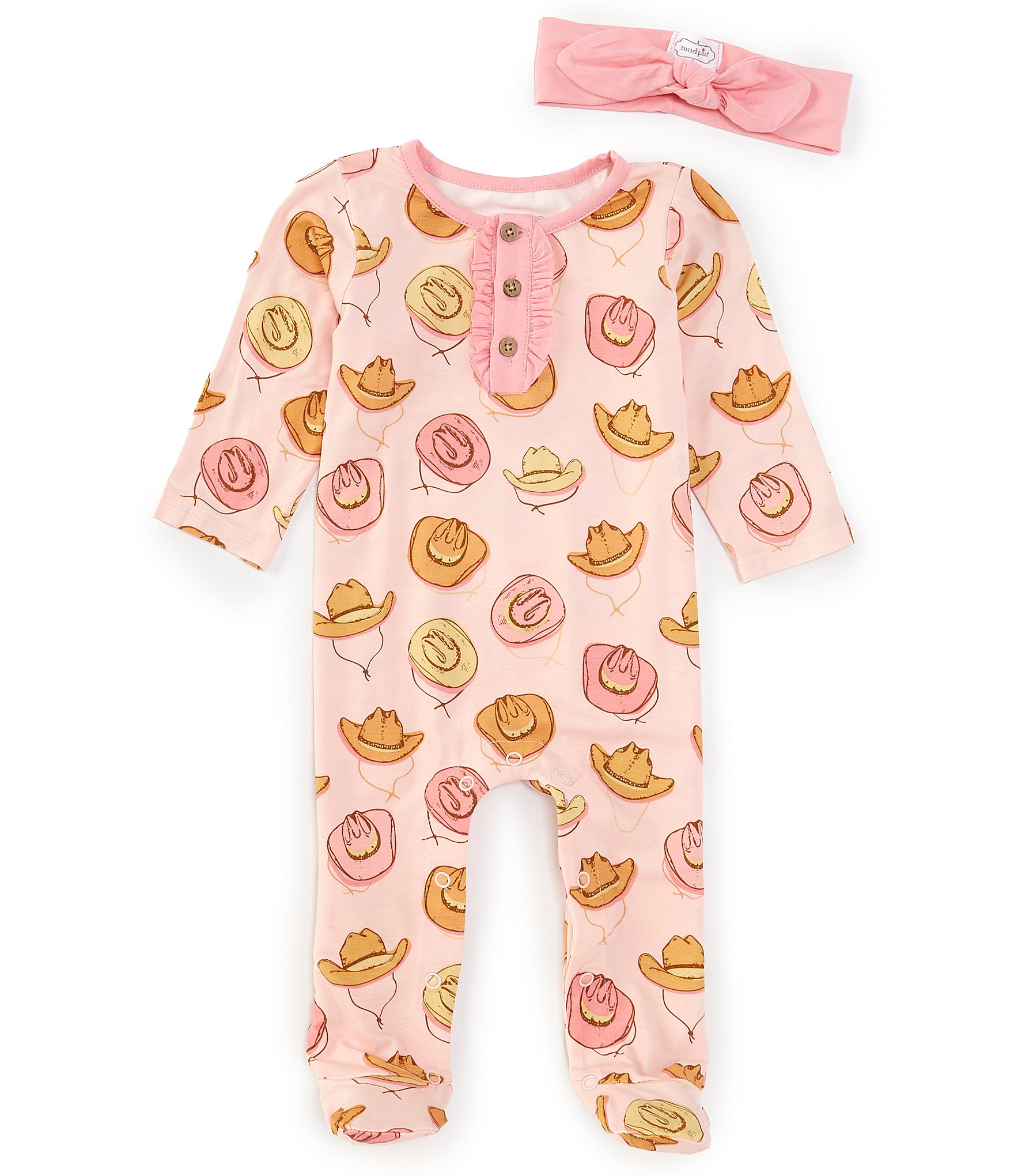 Mud Pie Baby Girls Newborn-9 Months Long Sleeve Cowgirl-Themed Printed Footie Coverall