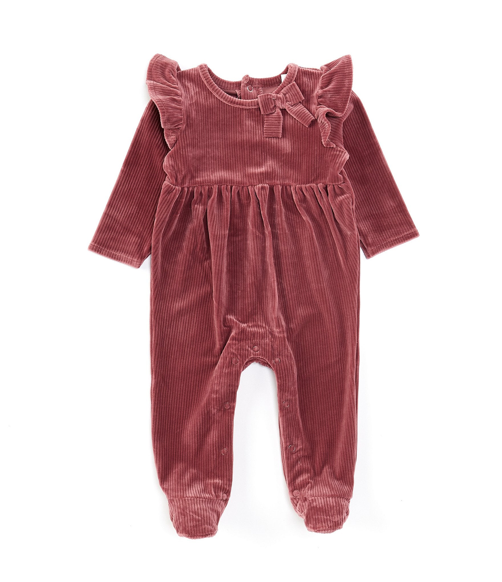 Mud Pie Baby Girls Newborn-9 Months Long Sleeve Rib Velour Footed Coverall