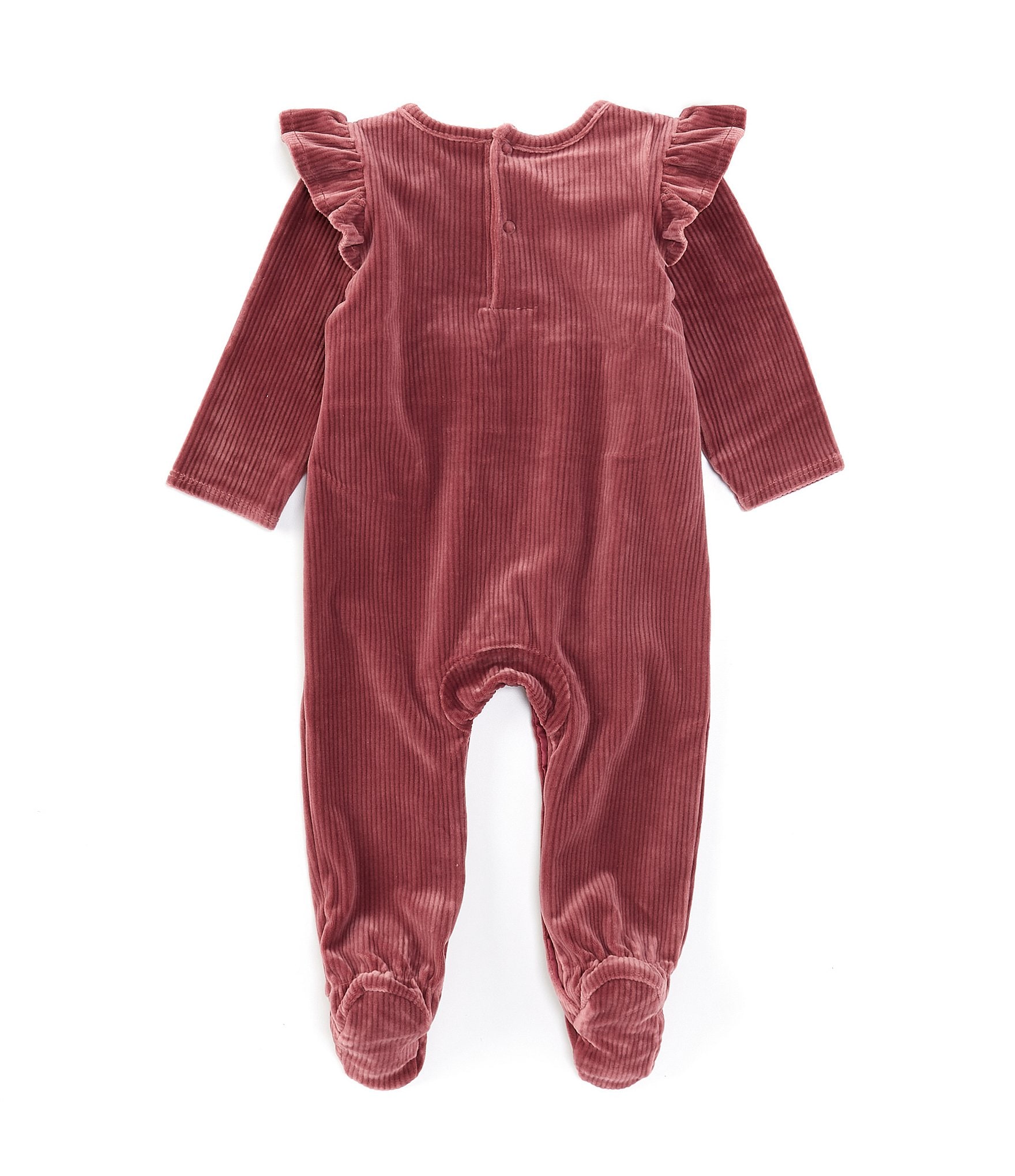 Mud Pie Baby Girls Newborn-9 Months Long Sleeve Rib Velour Footed Coverall