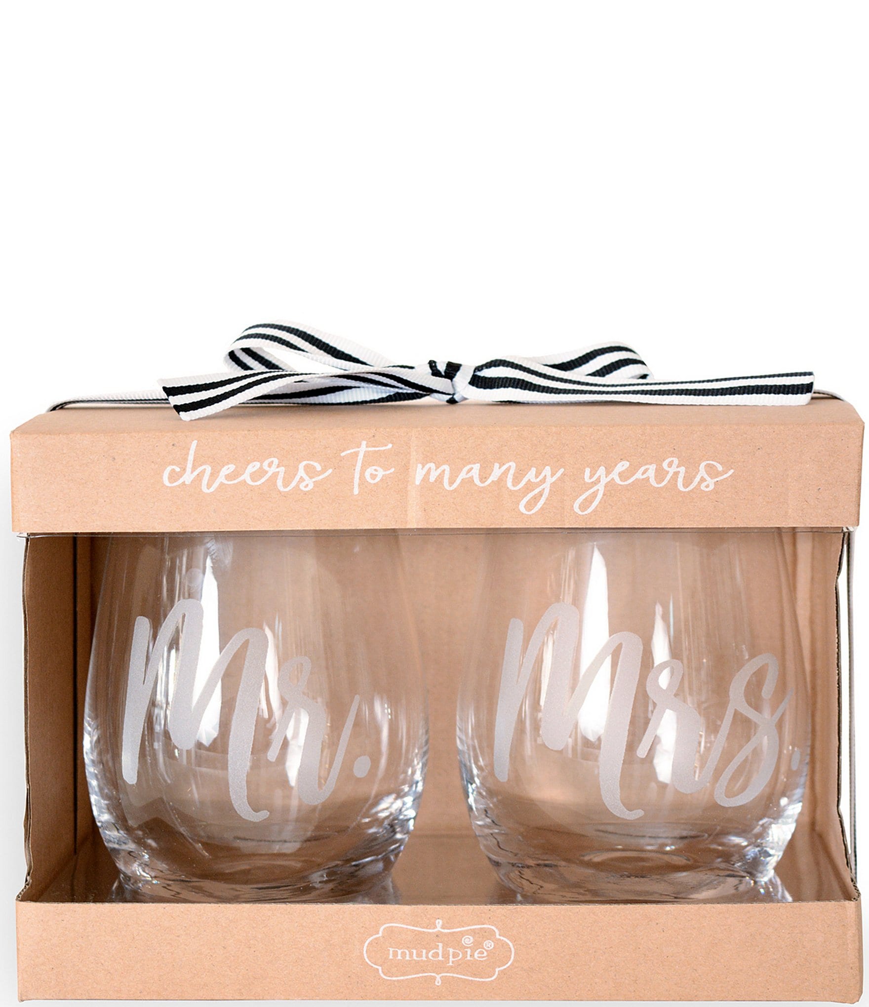 Mud Pie 44600021 Established 2019 Mrs Wedding Wine Glass Set One Size Black 