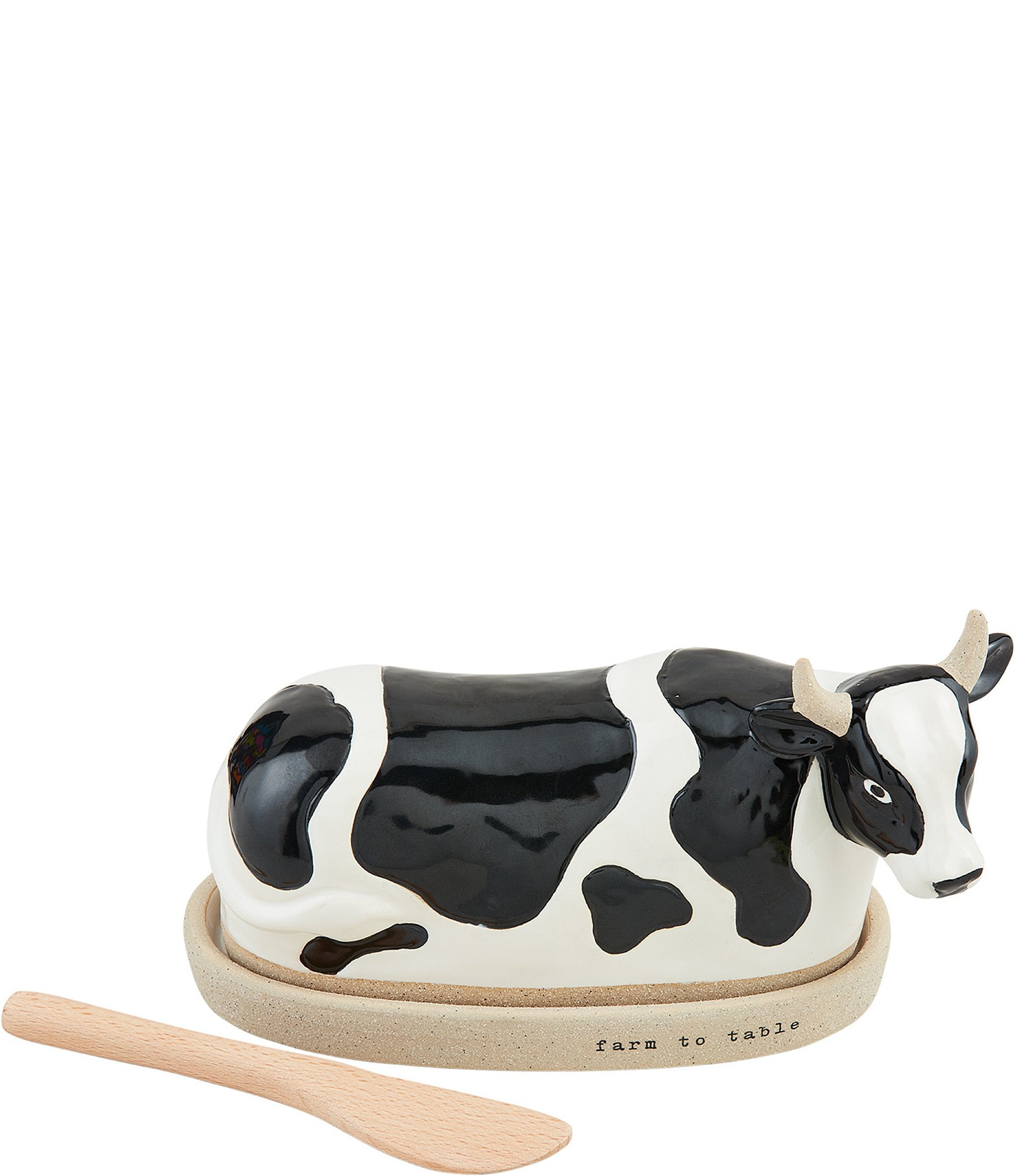 Mud Pie Farmhouse Cow Stoneware Butter Dish Set