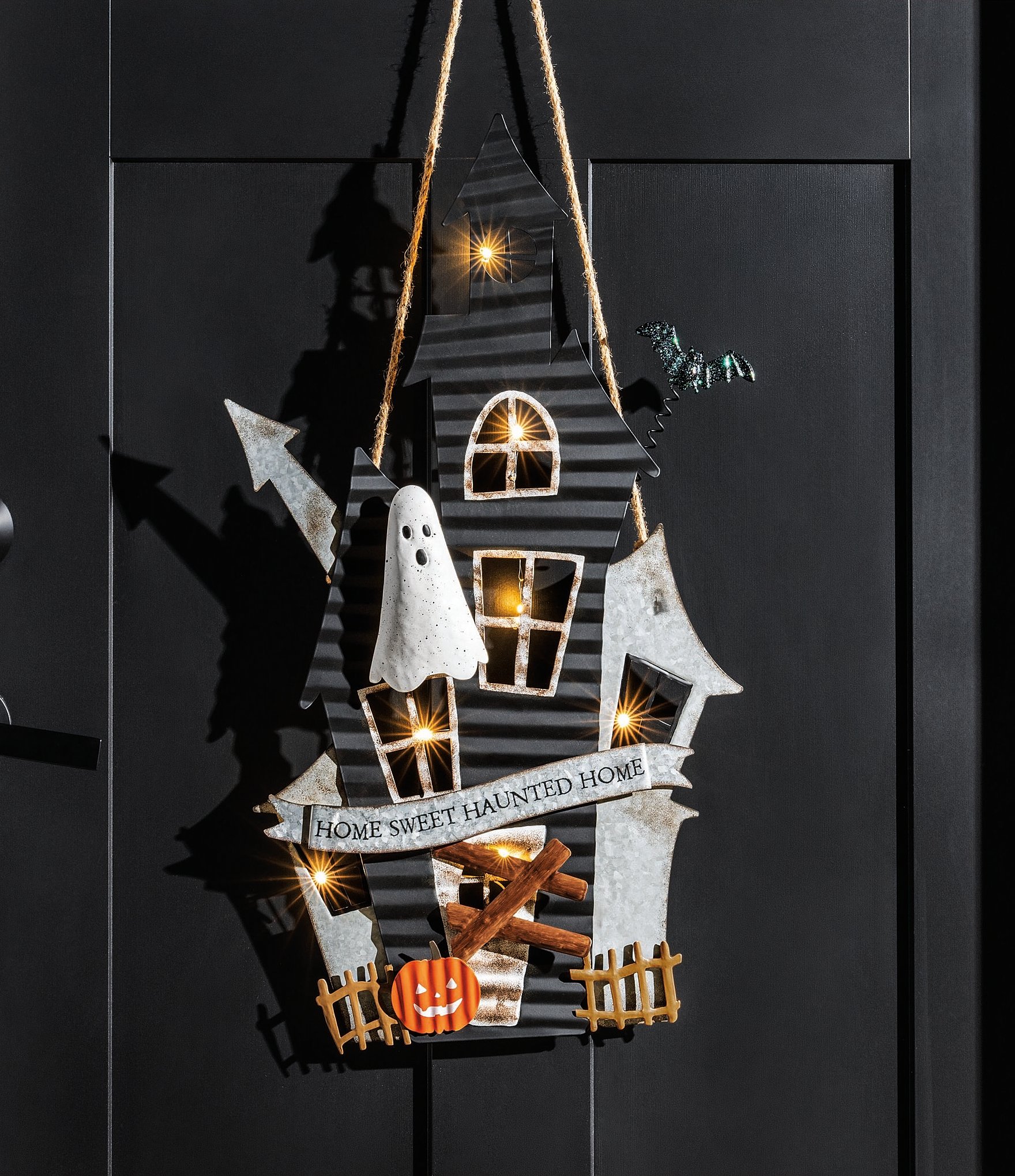 Mud Pie Halloween Collection Haunted House LED Light-Up Door Hanger