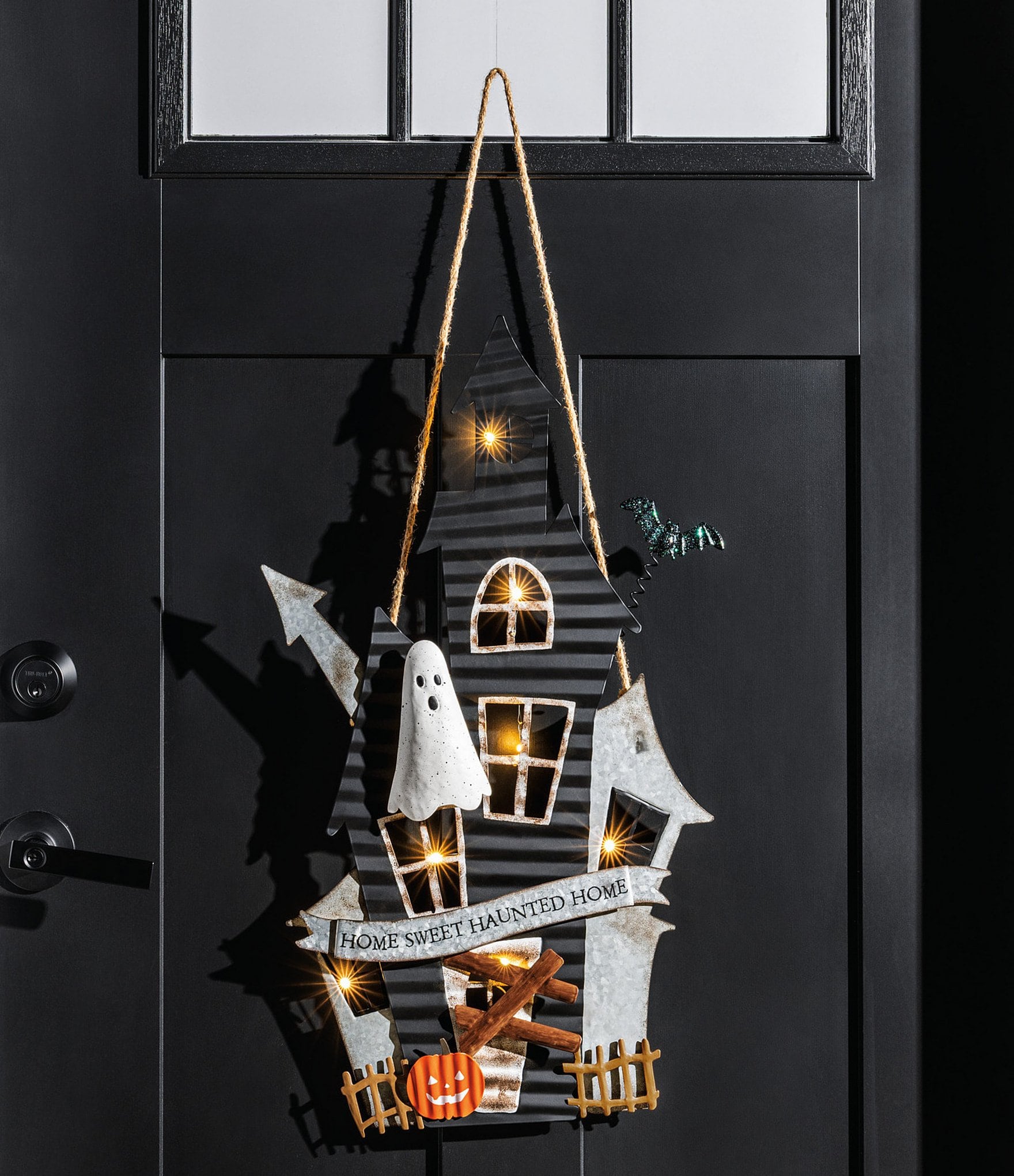 Mud Pie Halloween Collection Haunted House LED Light-Up Door Hanger