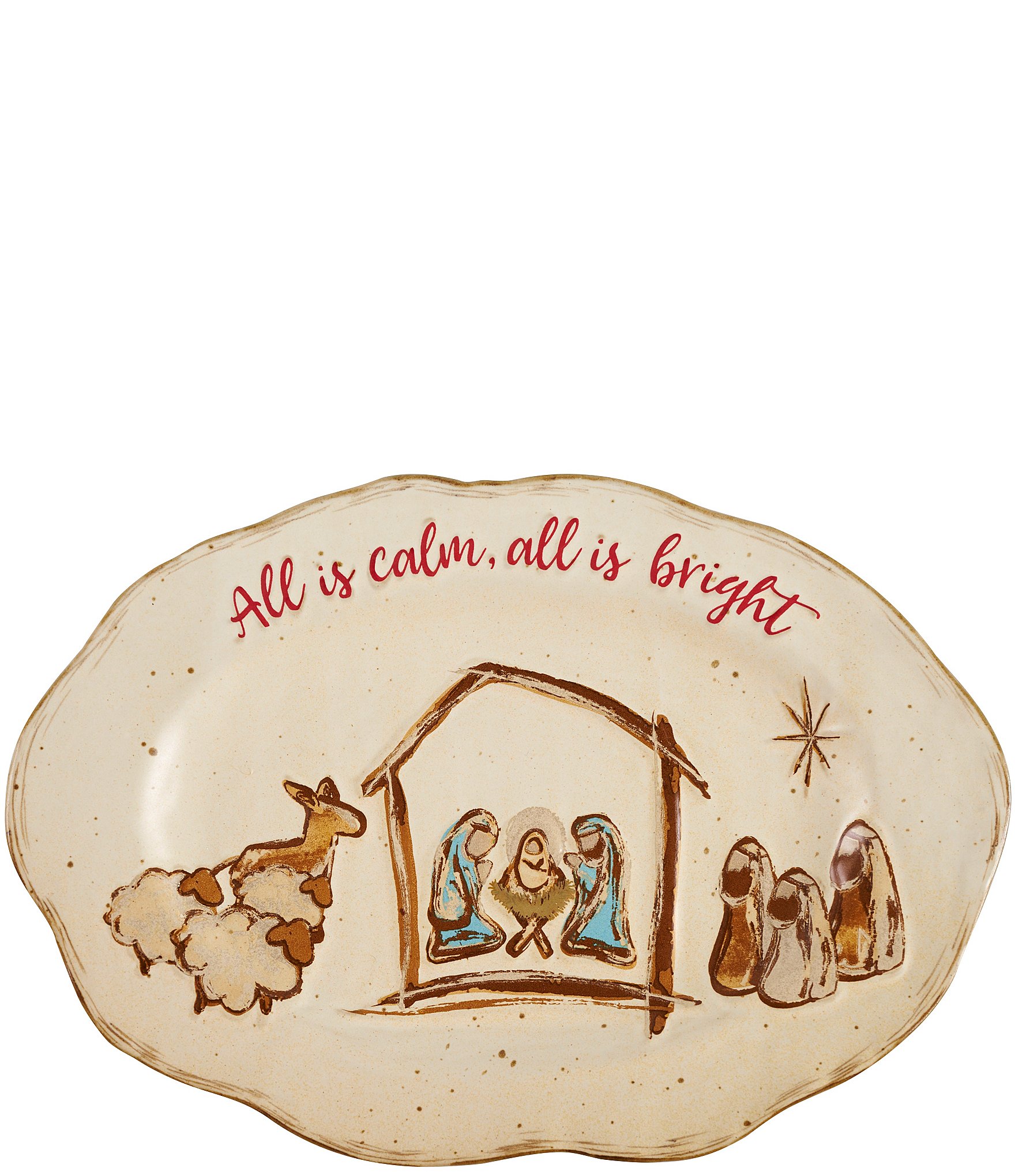 Mud Pie Holiday All is Calm Boxed Nativity Sentiment Platter Dillard's