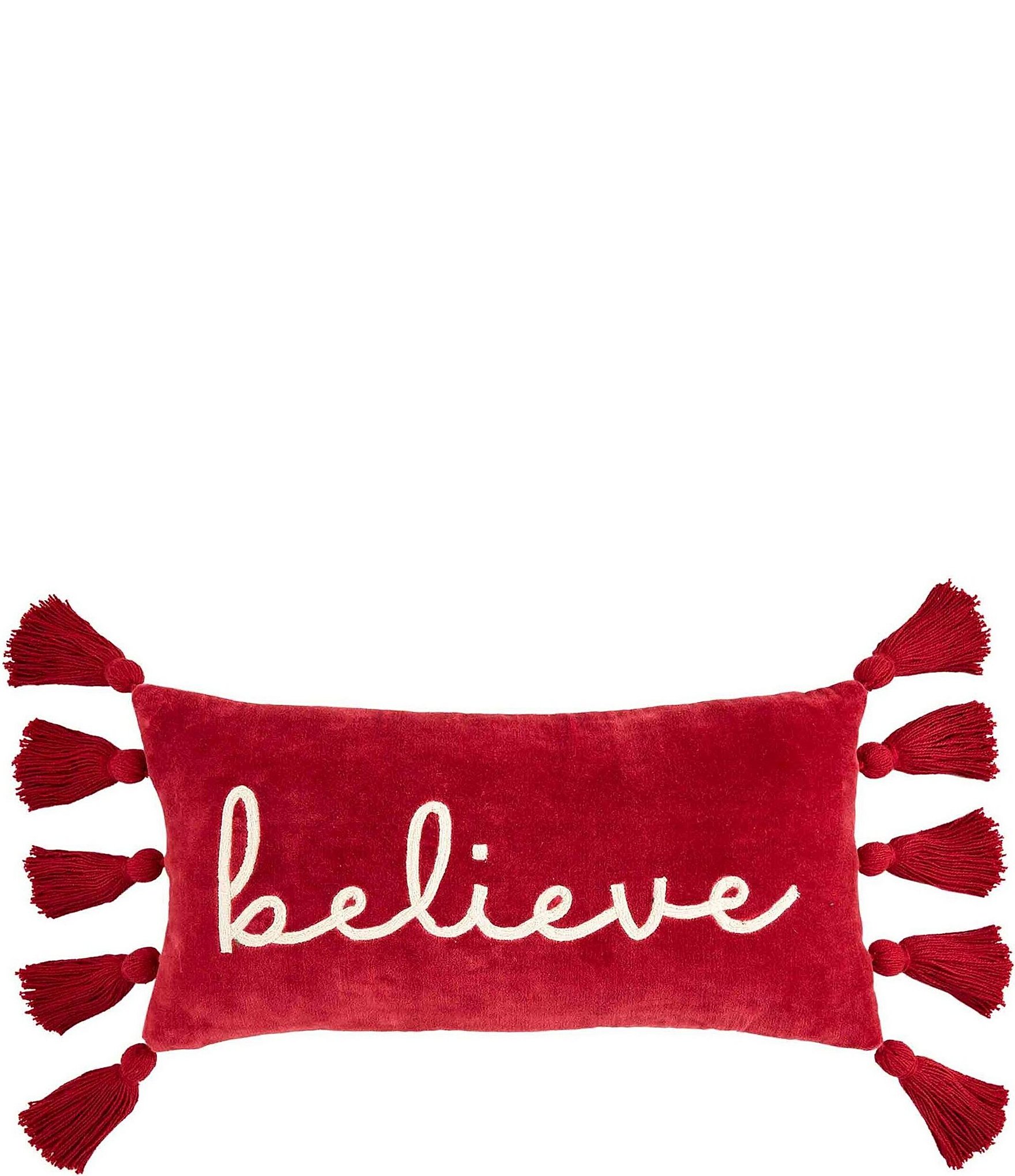 Mud Pie Holiday Collection Believe Embroidered Tasseled Velvet Pillow   00000000 Zi 1f186f20 0827 41a3 A192 77f83b2a8d4b 