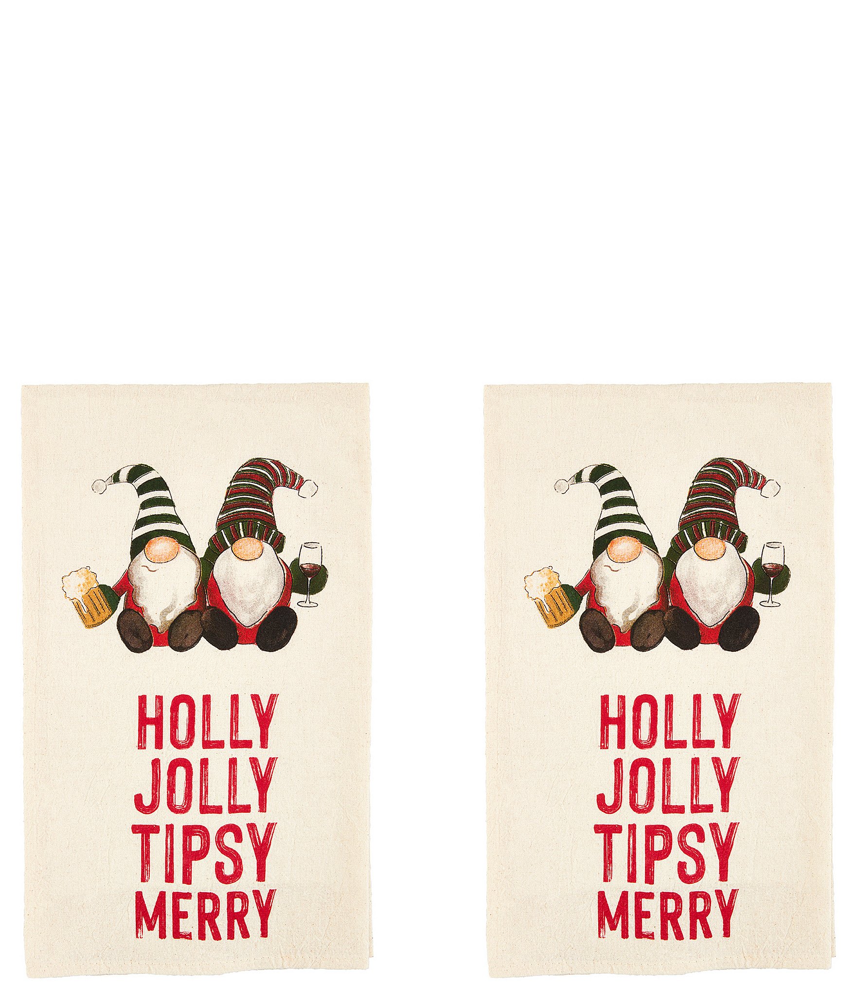 Mud Pie Holly Jolly Deer & Santa Christmas Embroidered Towels, Set of 2