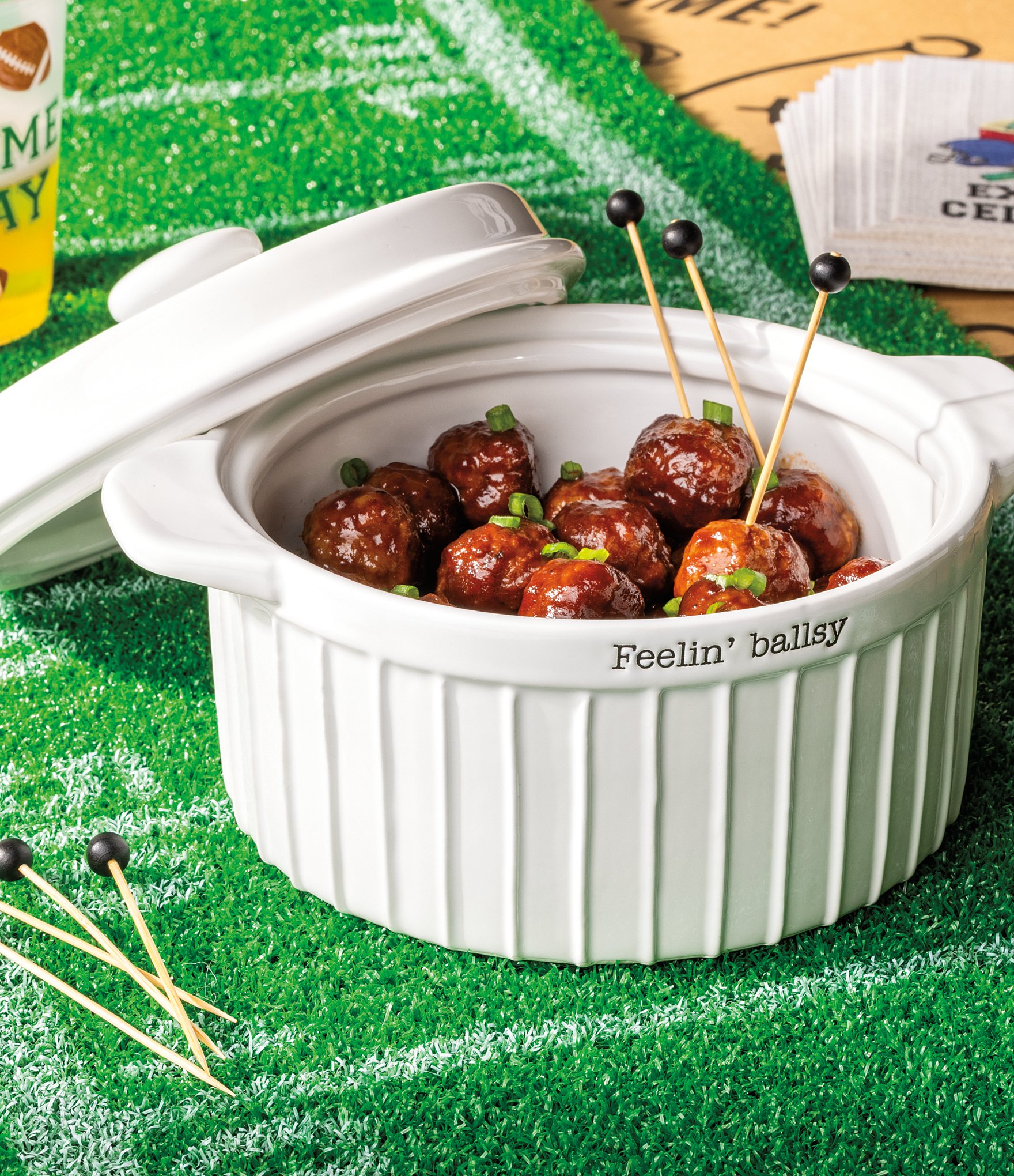 Mud Pie Circa Tailgate Collection Meatball Dish & Toothpick Set