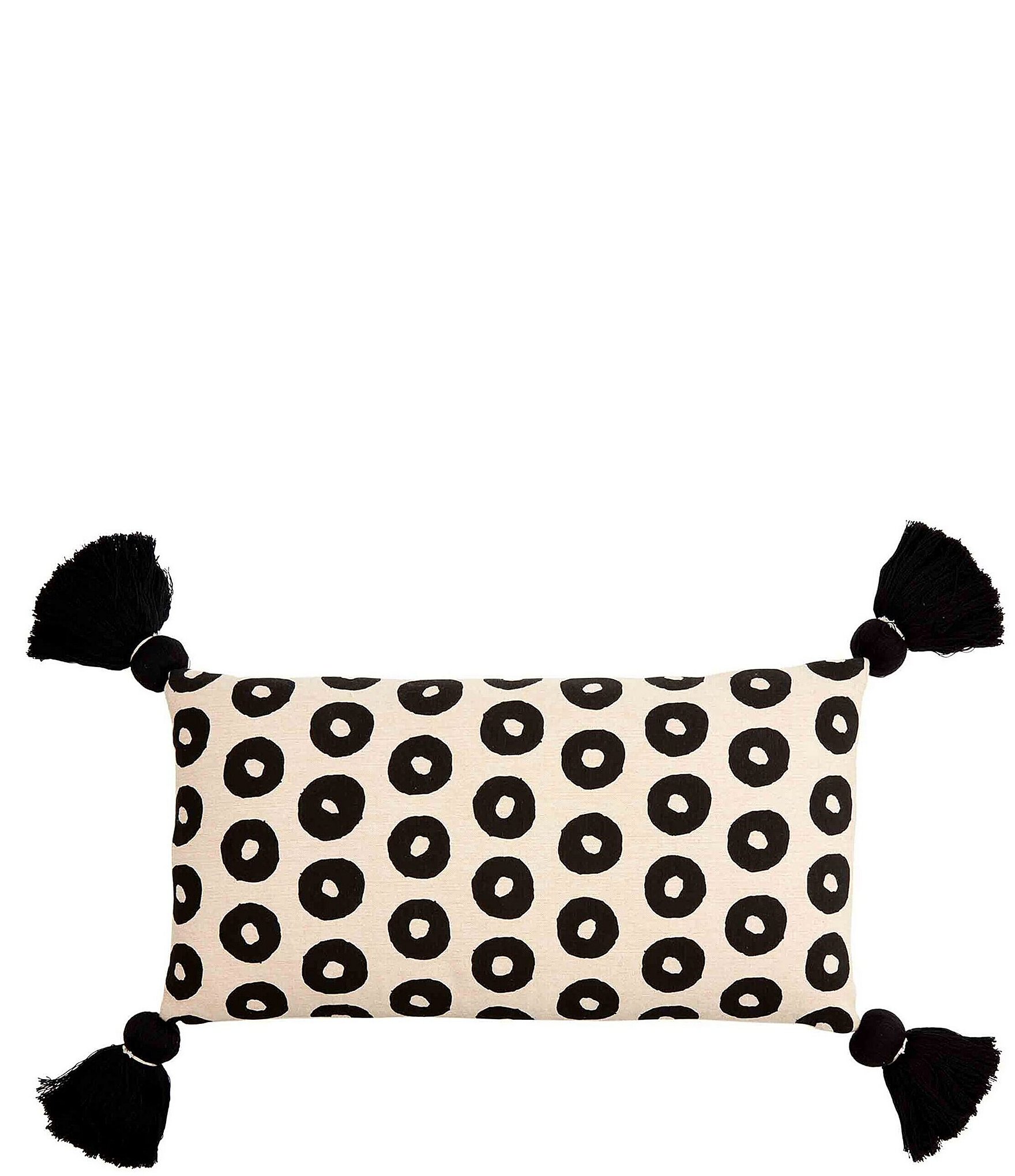 Mud Pie Mercantile Collection Black Dotted Tasseled Lumbar Pillow