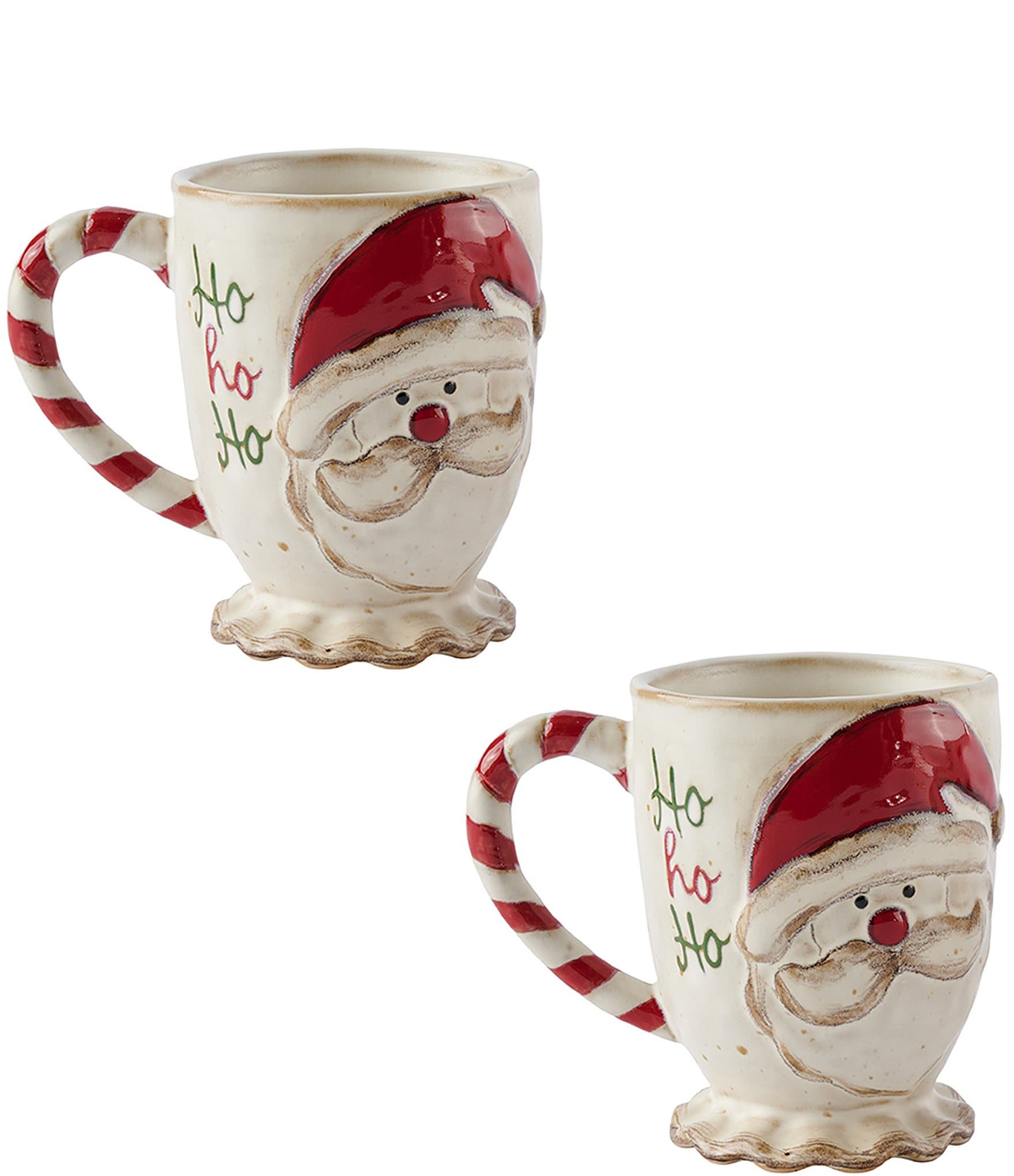 Mud Pie Classic Christmas Wreath and Santa Mugs, Set of 2