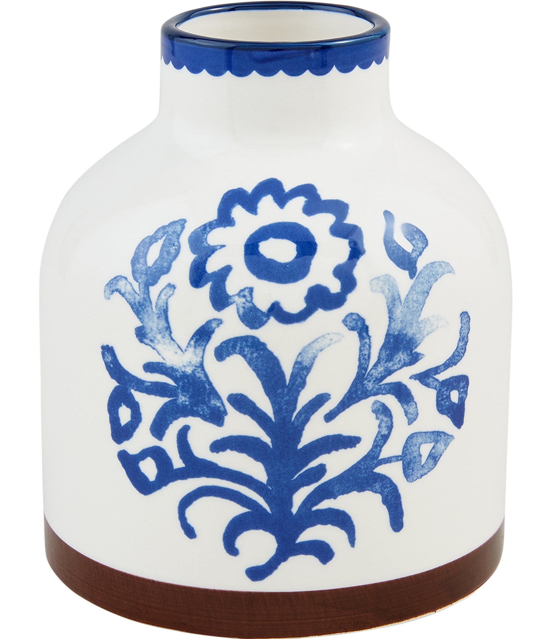 Mud Pie Valencia Collection Hand Painted Blue Floral Motif Decor Vase