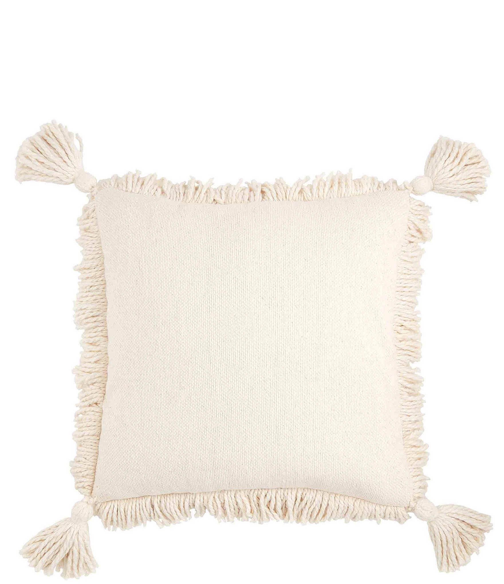 Mud Pie White House Collection Fringe Cotton Tasseled Square Pillow ...