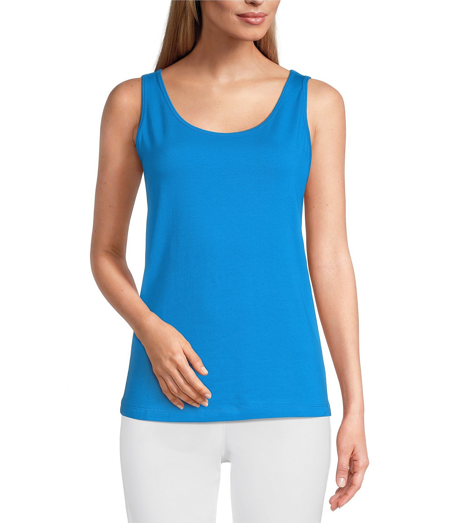 Multiples Double Scoop Neck Fitted Knit Tank | Dillard's