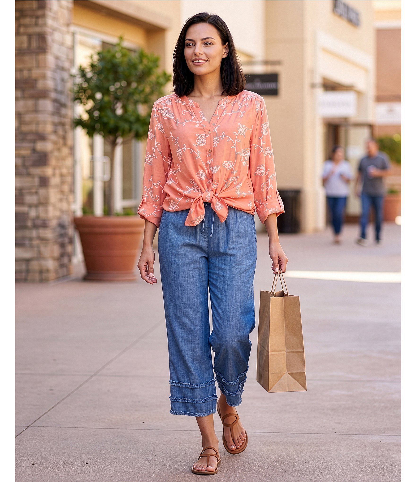 Multiples Drawstring Elastic Waist Pull-On Crop Pants